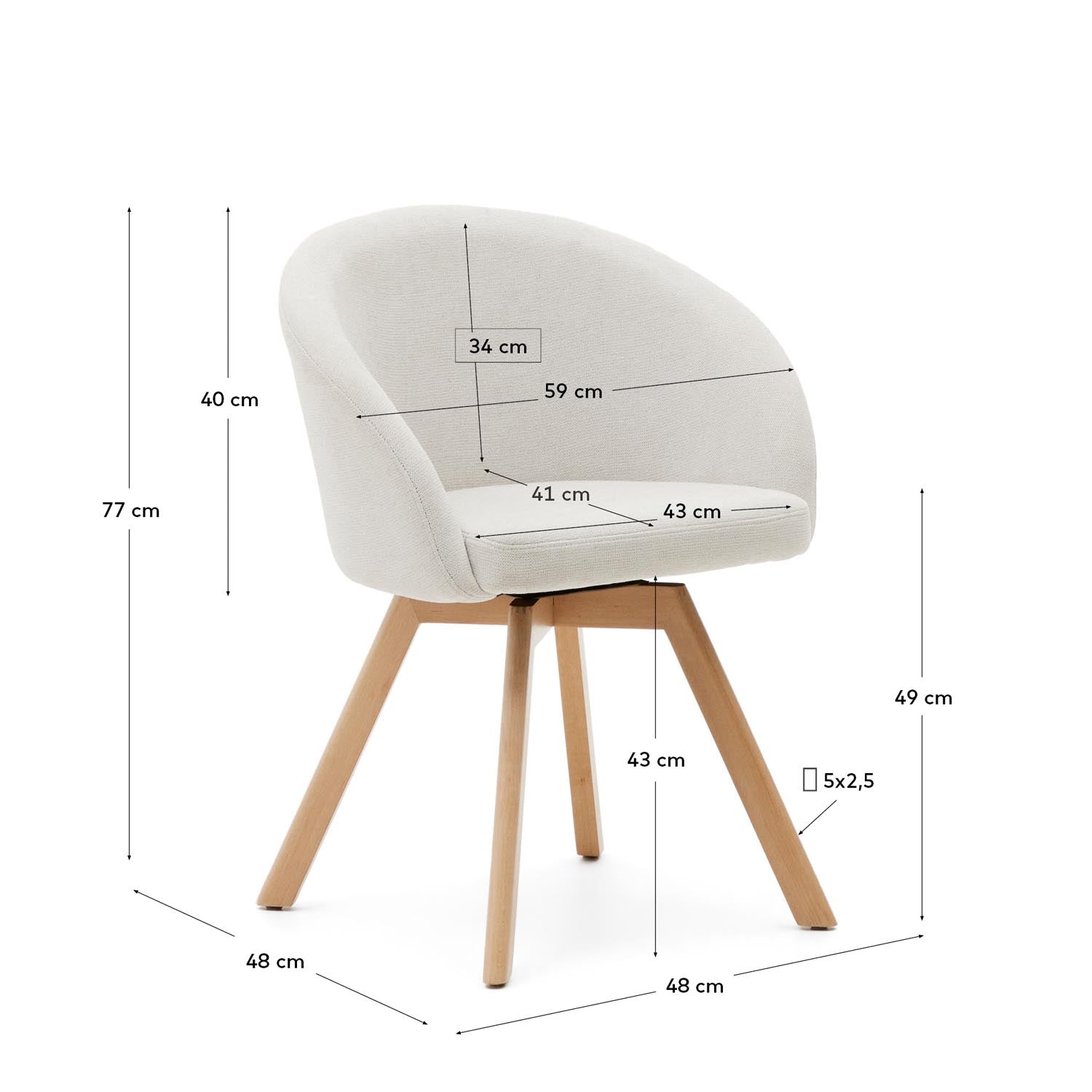 Entdecken Sie den Marvin Drehstuhl von Kave Home: Beiger Chenille, massive Buchenholzbeine, stilvolles Design und optimaler Komfort für Ihr Zuhause.