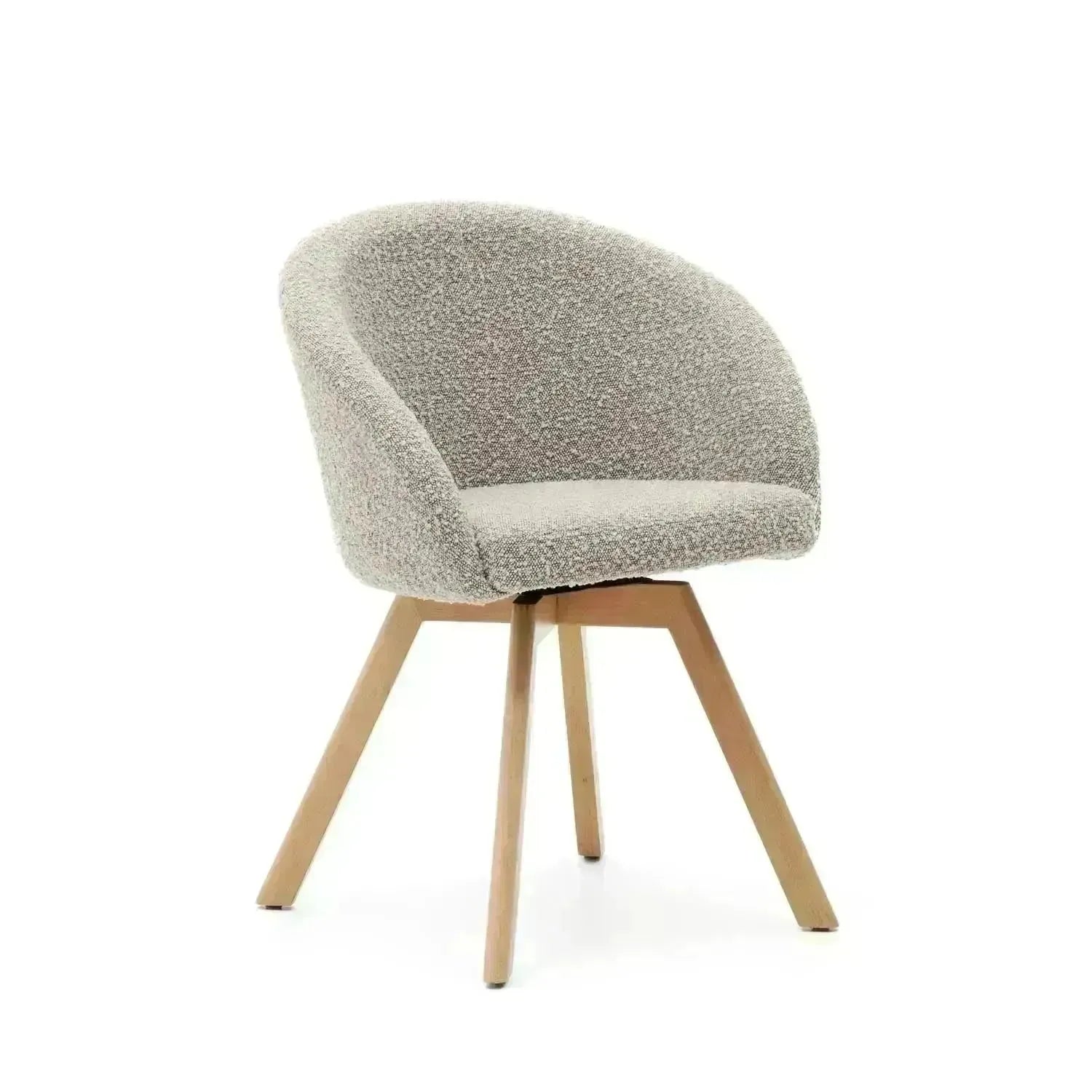 Stilvoller Marvin Drehstuhl: Graue Bouclé, Buchenholz, Kave Home.