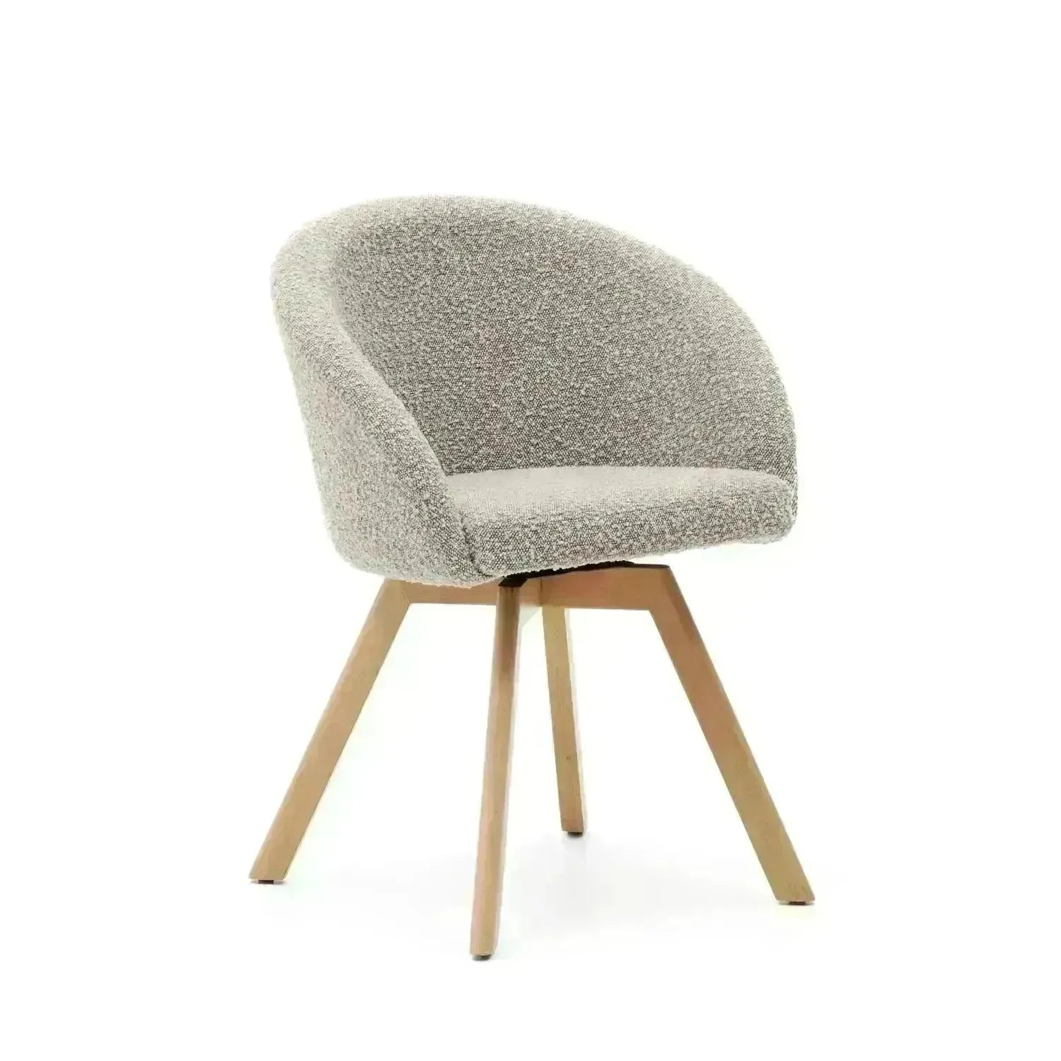 Stilvoller Marvin Drehstuhl: Graue Bouclé, Buchenholz, Kave Home.