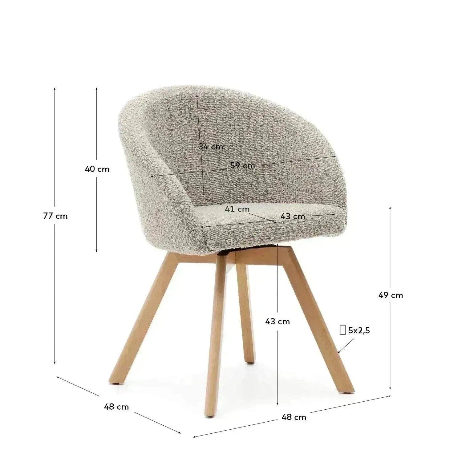 Marvin Drehstuhl: Graue Bouclé, Buchenholz, Kave Home Design.