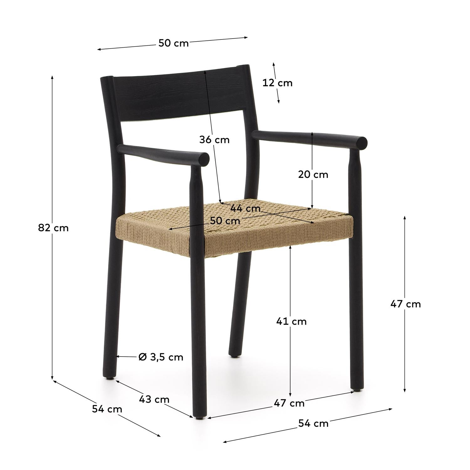 Entdecke den Yalia Stuhl: Elegantes Design aus massiver Eiche mit schwarzem Finish und handgeflochtenem Seilsitz für höchsten Komfort.