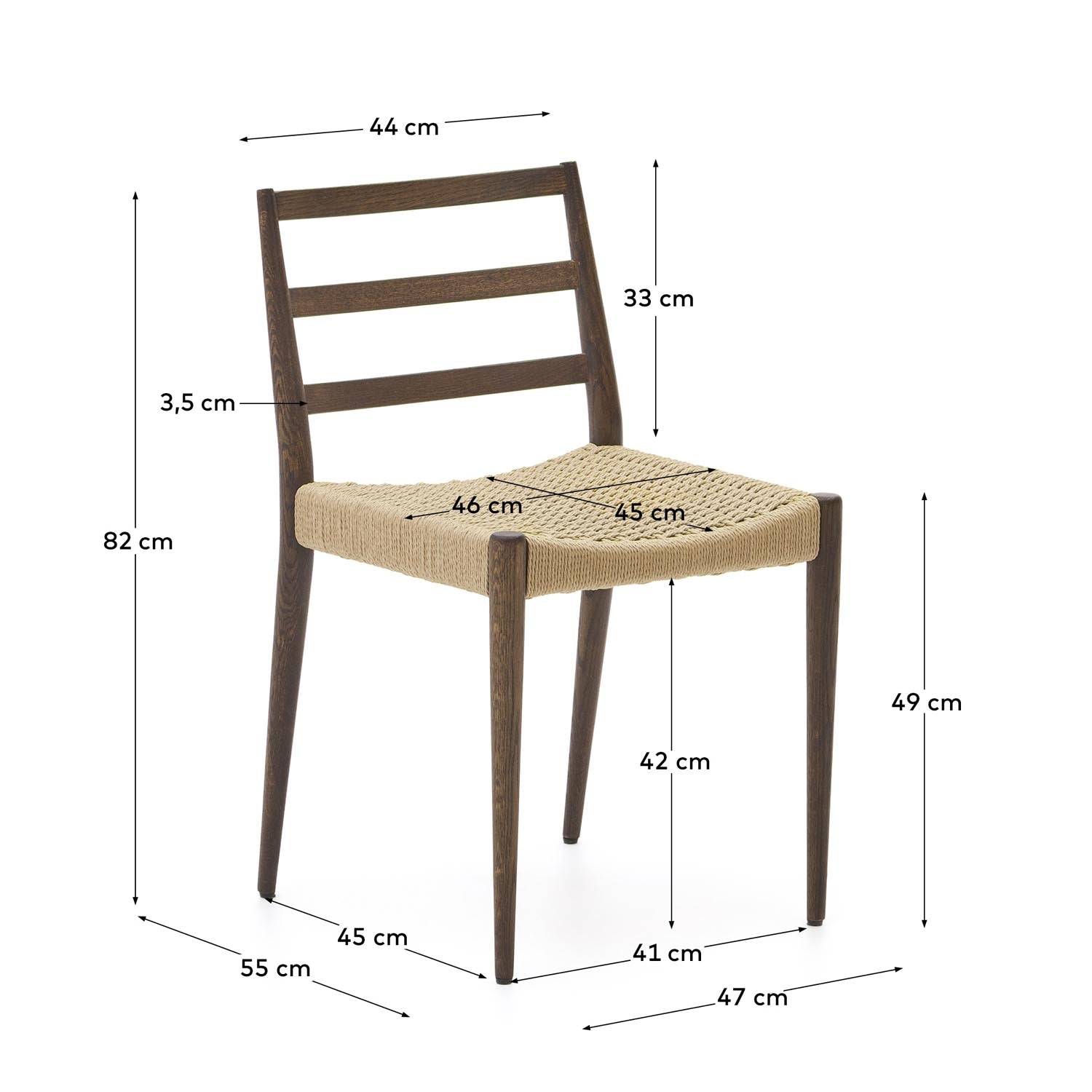 Analy Stuhl aus massiver Eiche mit Nussholz-Finish und Sitz aus Seil FSC 100% in Natur, Braun präsentiert im Onlineshop von KAQTU Design AG. Stuhl ist von Kave Home