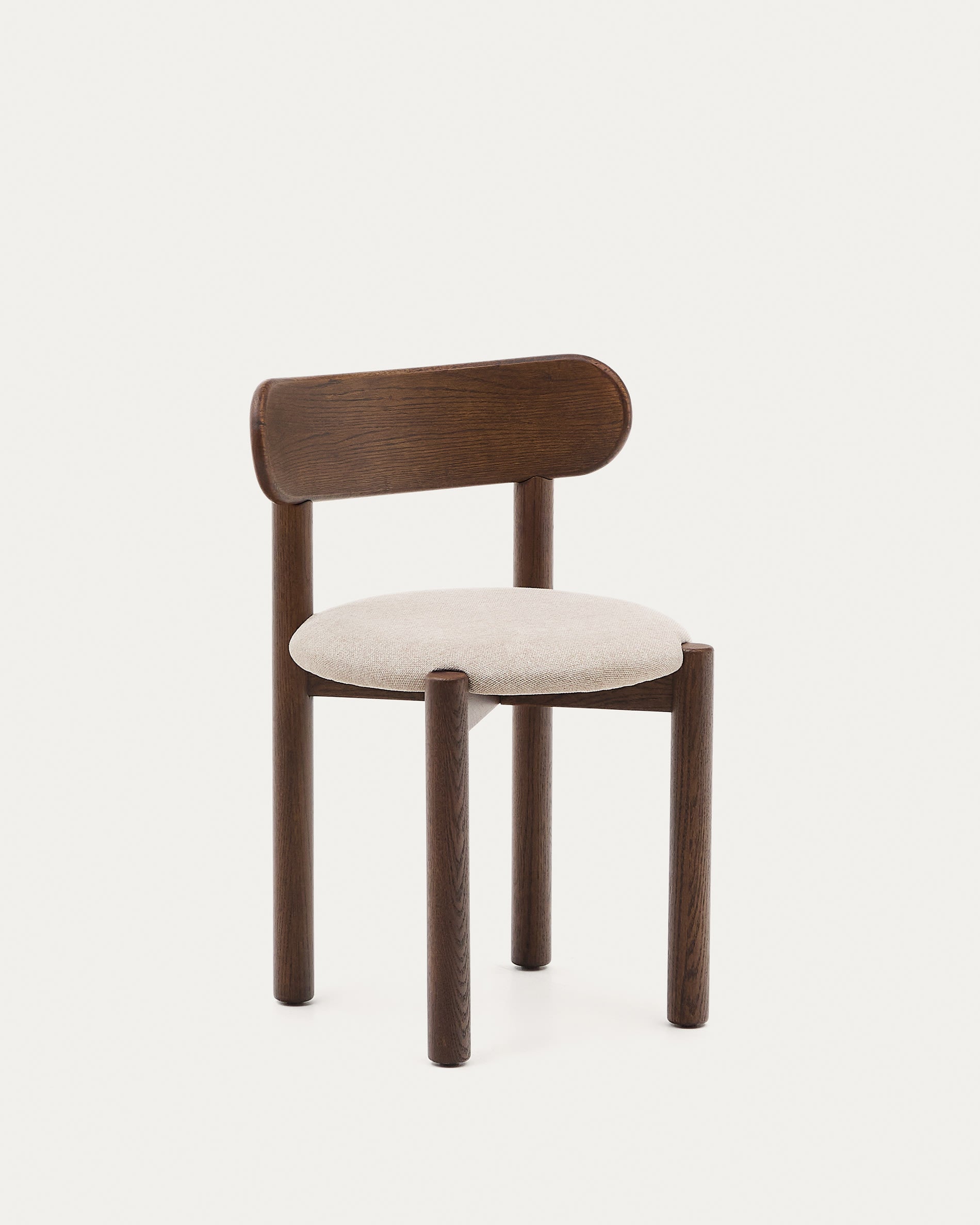 3D-Modell des eleganten Nebai Stuhls: Braune Chenille, Nussholz-Finish, Eichenholz, ideal für stilvolle Esszimmer.