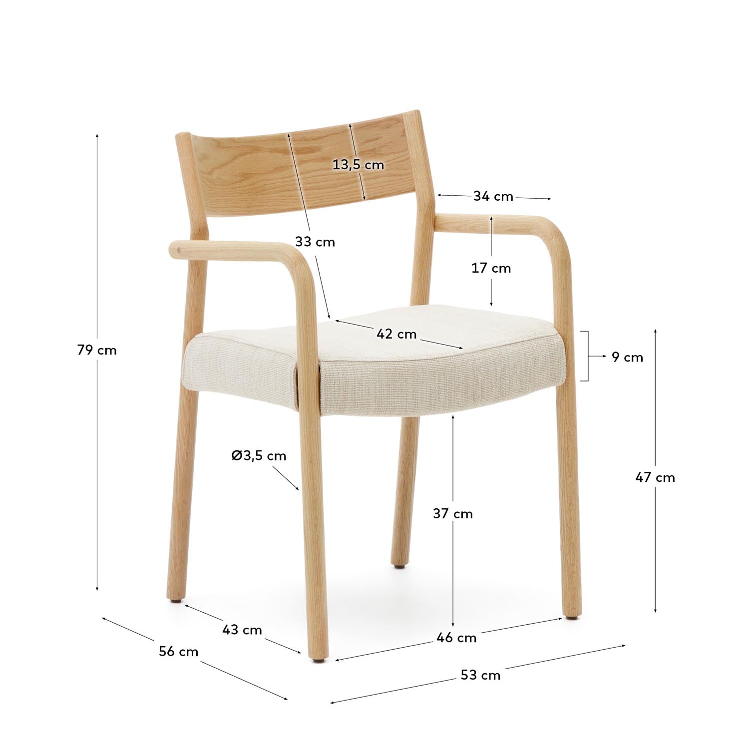 Falconera Stuhl mit abziehbarem Bezug aus massivem Eichenholz naturfarben FSC Mix Credit in Beige, Natur präsentiert im Onlineshop von KAQTU Design AG. Stuhl mit Armlehnen ist von Kave Home