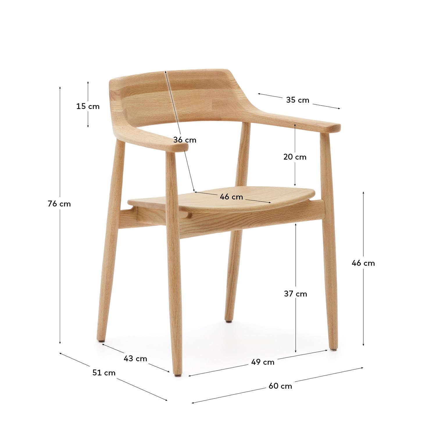 Fondes Stuhl aus massivem Eichenholz, FSC Mix Credit, vereint elegantes Design und Komfort. Ideal für Esszimmer und Büros, nachhaltig und stilvoll.