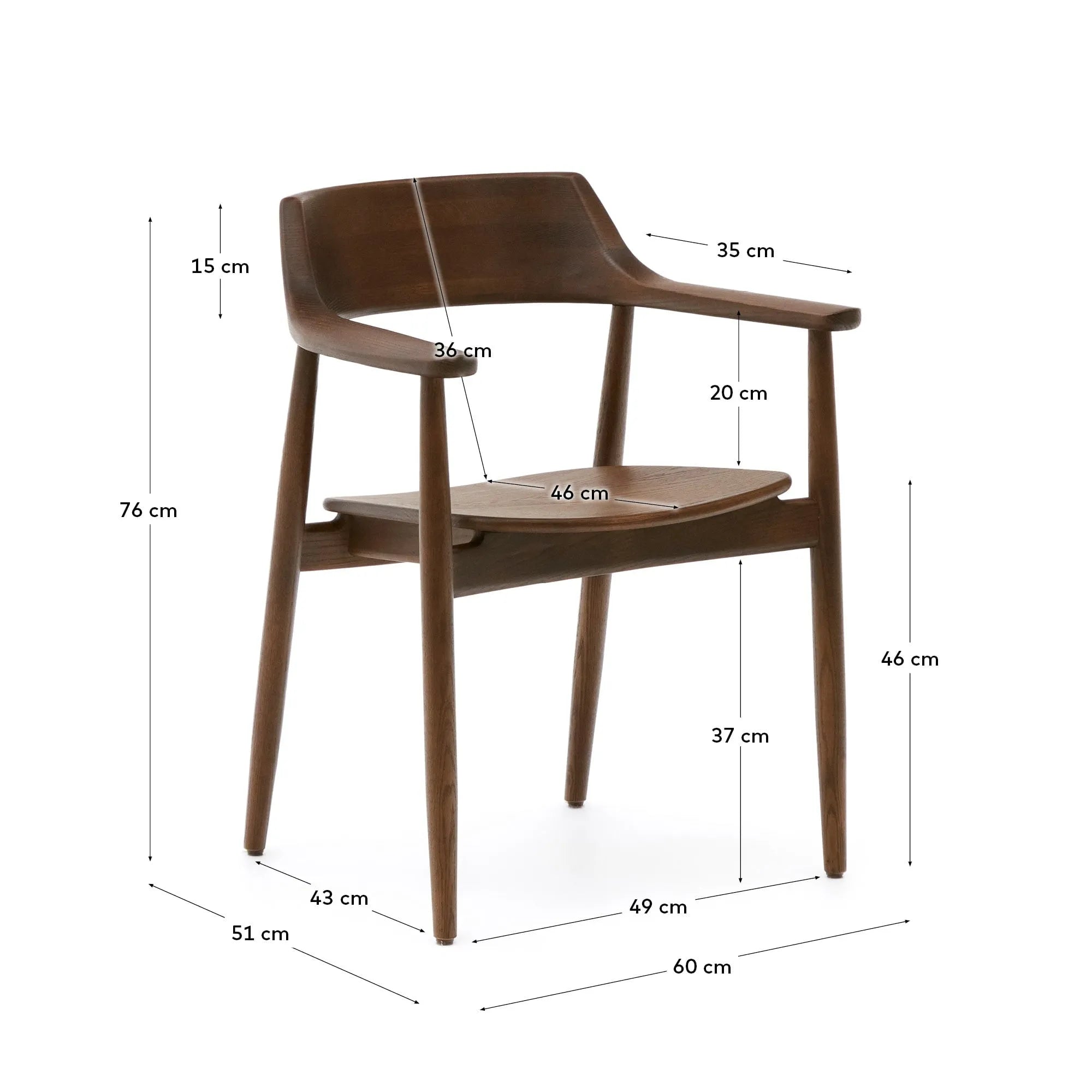 Eleganter Stuhl aus Eichenholz mit Nussbaum-Finish, inspiriert von skandinavischem und japanischem Design, FSC-zertifiziert.