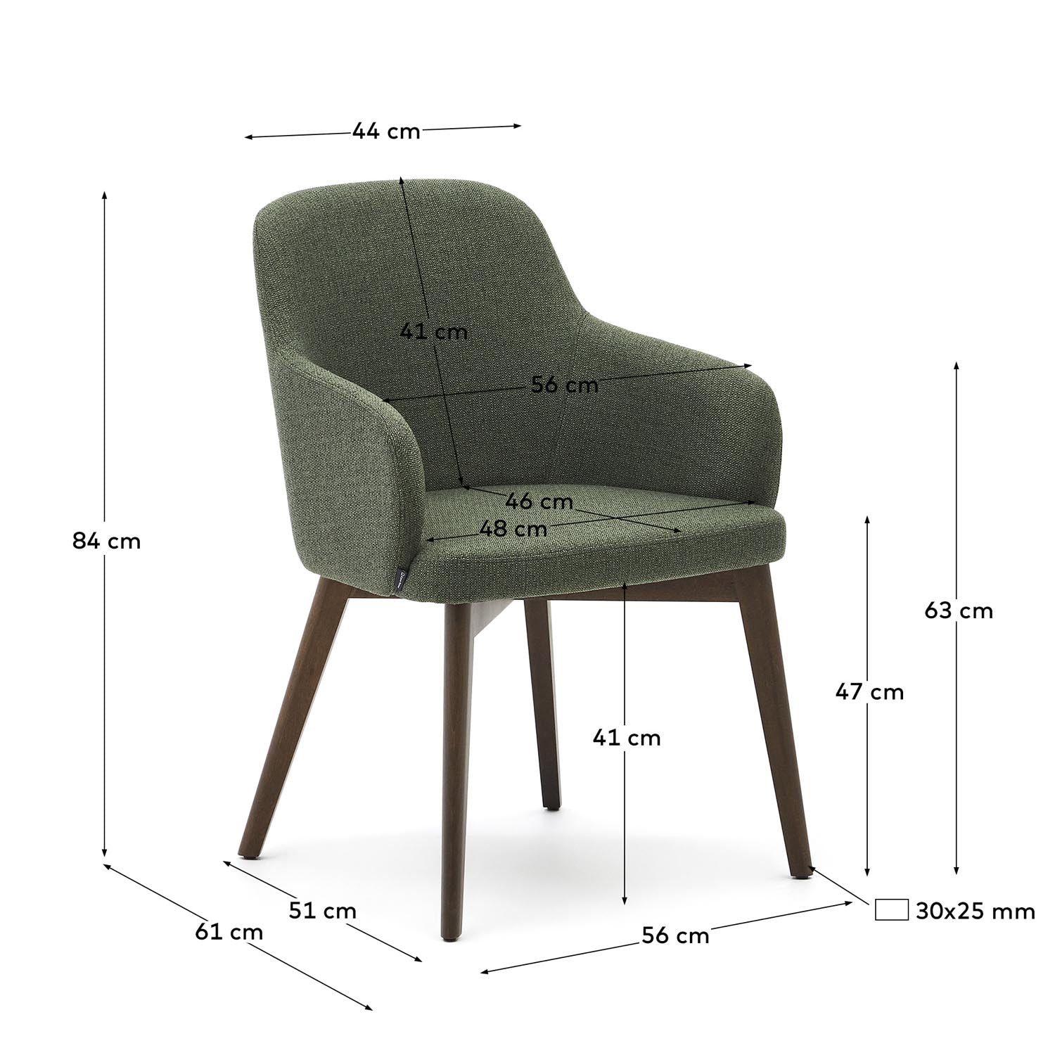 Stilvoller Nelida Stuhl aus grünem Chenille und massivem Buchenholz mit Nussbaum-Finish. Perfekt für Ihr Esszimmer!