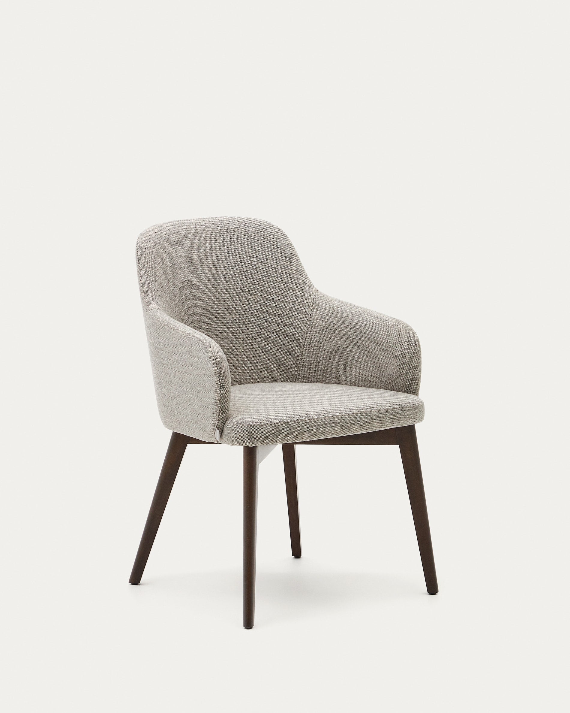 3D-Modell des Nelida Stuhls: braune Chenille, Buchenholz, Nussbaum-Finish, modernes Design, hoher Komfort, FSC 100%.