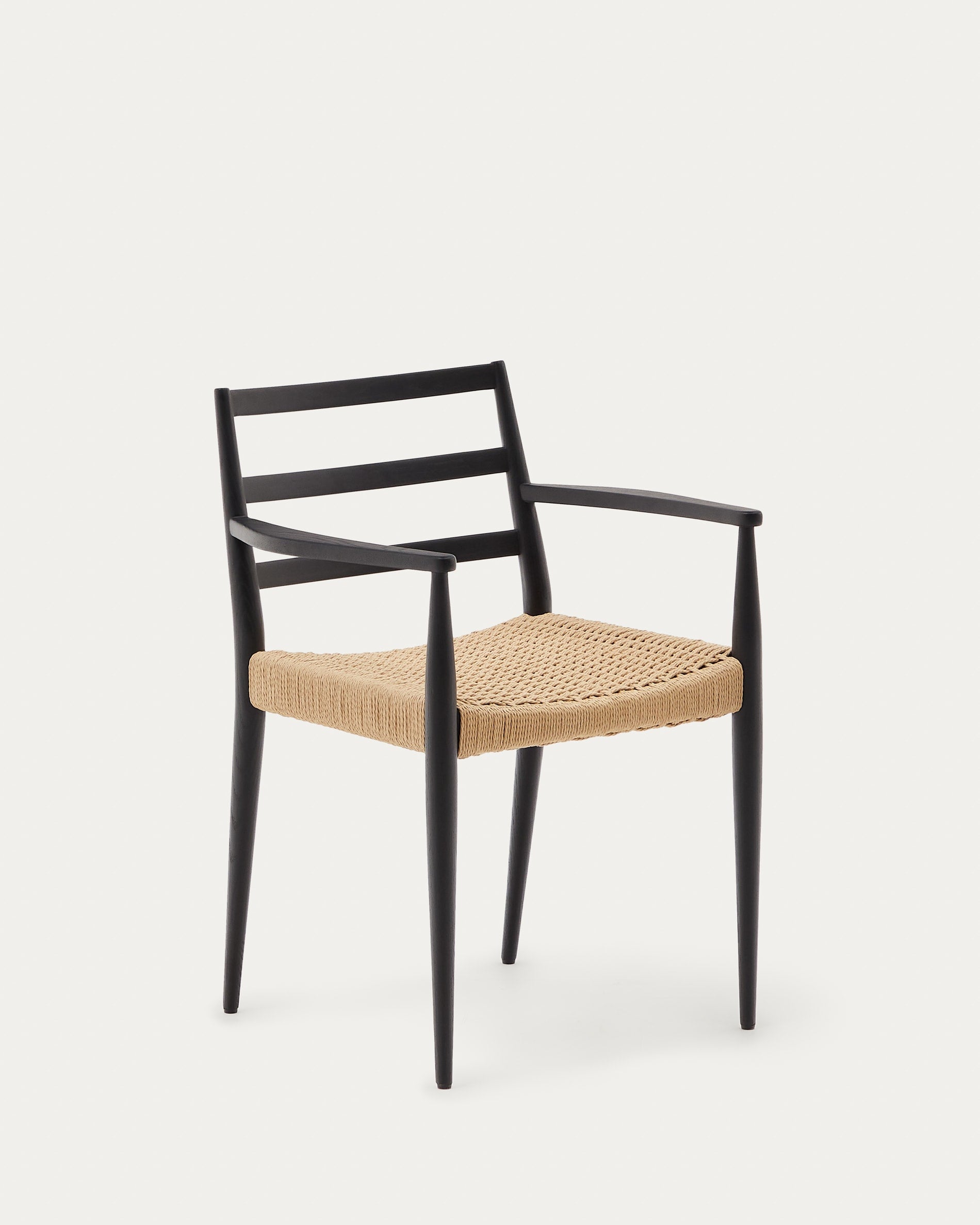 3D-Modell: Eleganter Analy Stuhl, Eichenholz, schwarz, Seilsitz, FSC-zertifiziert, zeitloses Design, komfortabel.