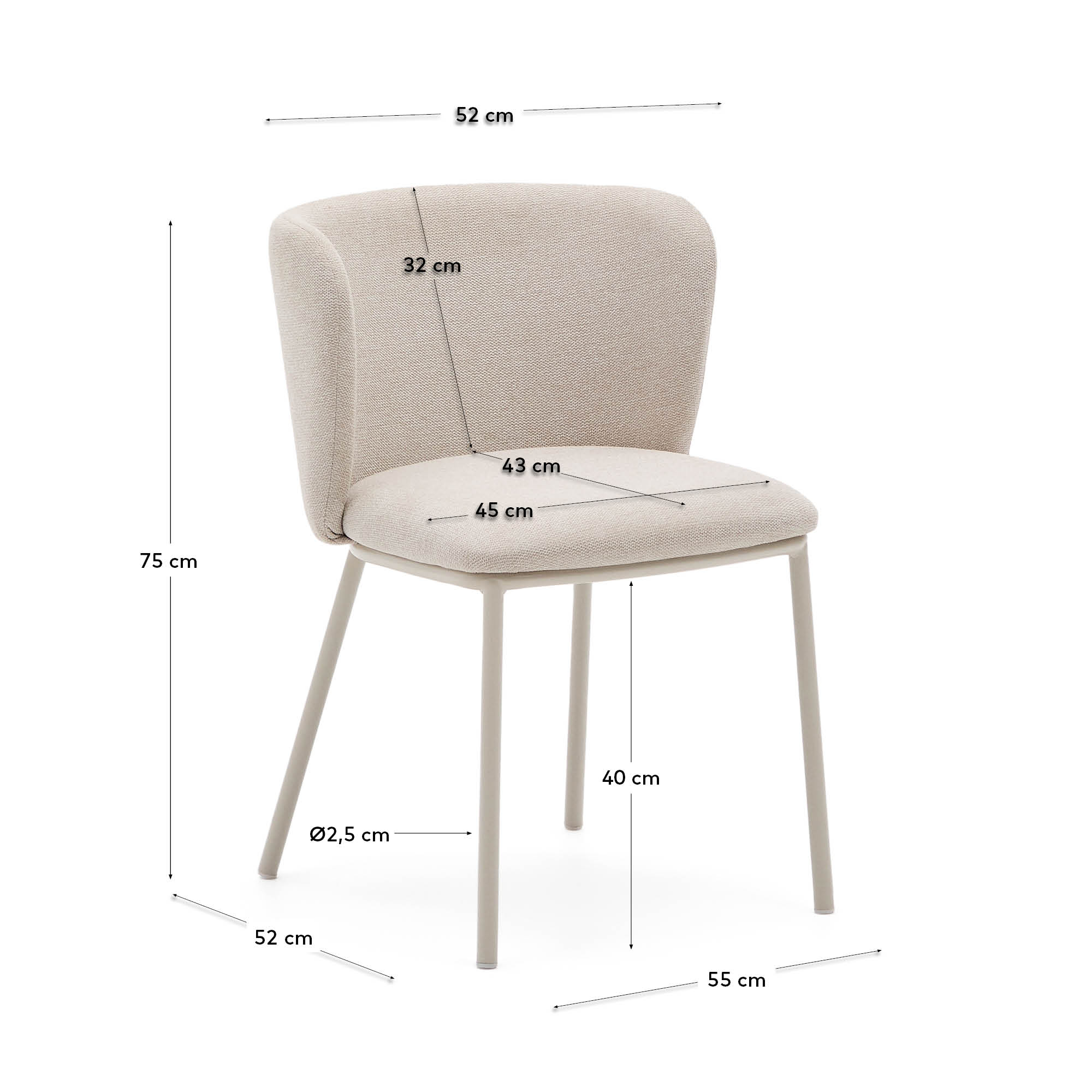 Eleganter Ciselia-Stuhl aus beigefarbenem Chenille und robustem Stahl, ideal für stilvolle und nachhaltige Wohnkonzepte.