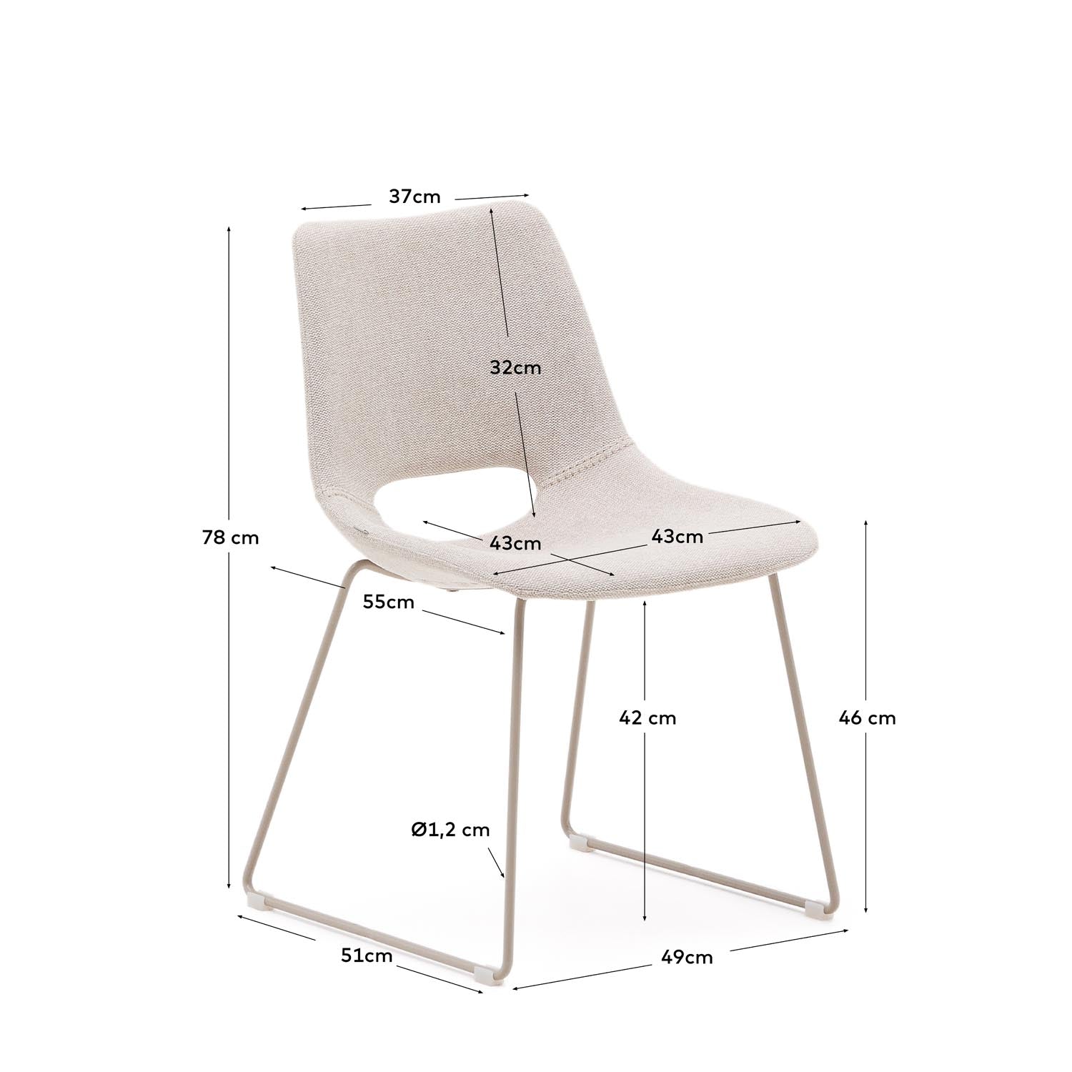 Zahara Stuhl beige und Stahl mit beigem Finish in Beige präsentiert im Onlineshop von KAQTU Design AG. Stuhl ist von Kave Home