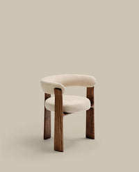 Chair Granite 3 legs beige chenille solid ash wood walnut finish FSC 100%