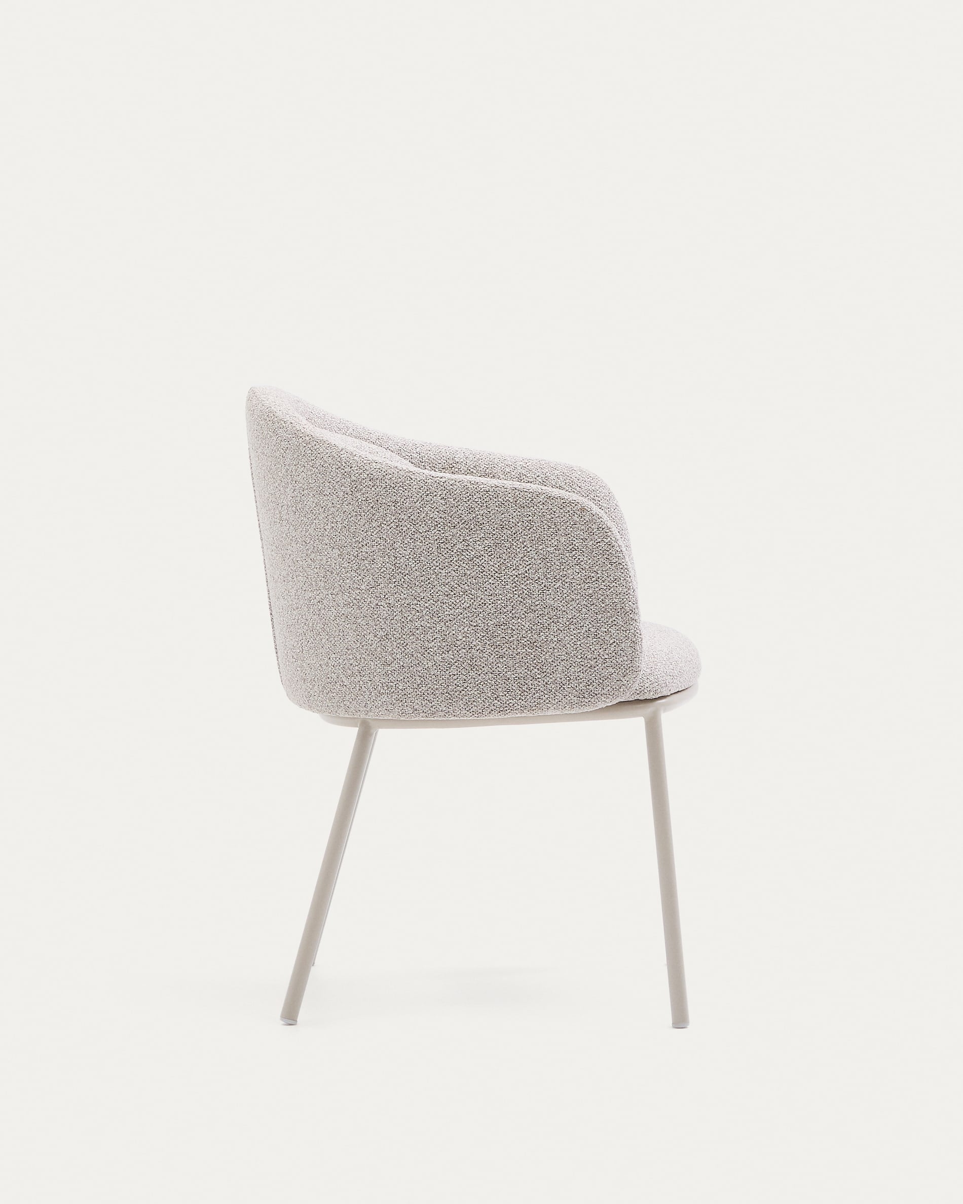 Stuhl Minda: Beiger Chenille-Stoff, stabile Stahlbeine in Beige, FSC-zertifiziert, stilvolles und nachhaltiges Design.