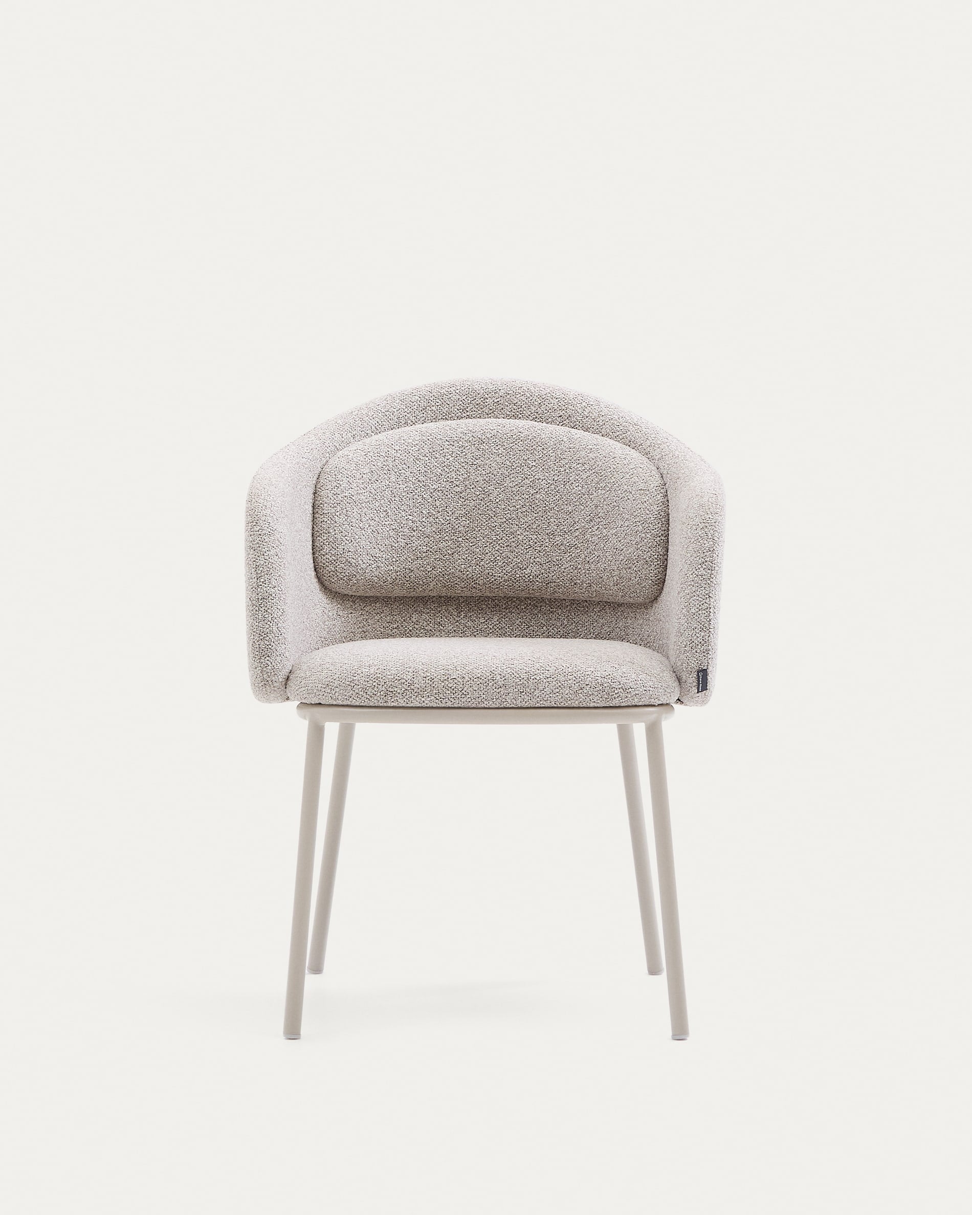 Stuhl Minda: Beiger Chenille-Stoff, stabile Stahlbeine in Beige, FSC-zertifiziert, stilvolles und nachhaltiges Design.