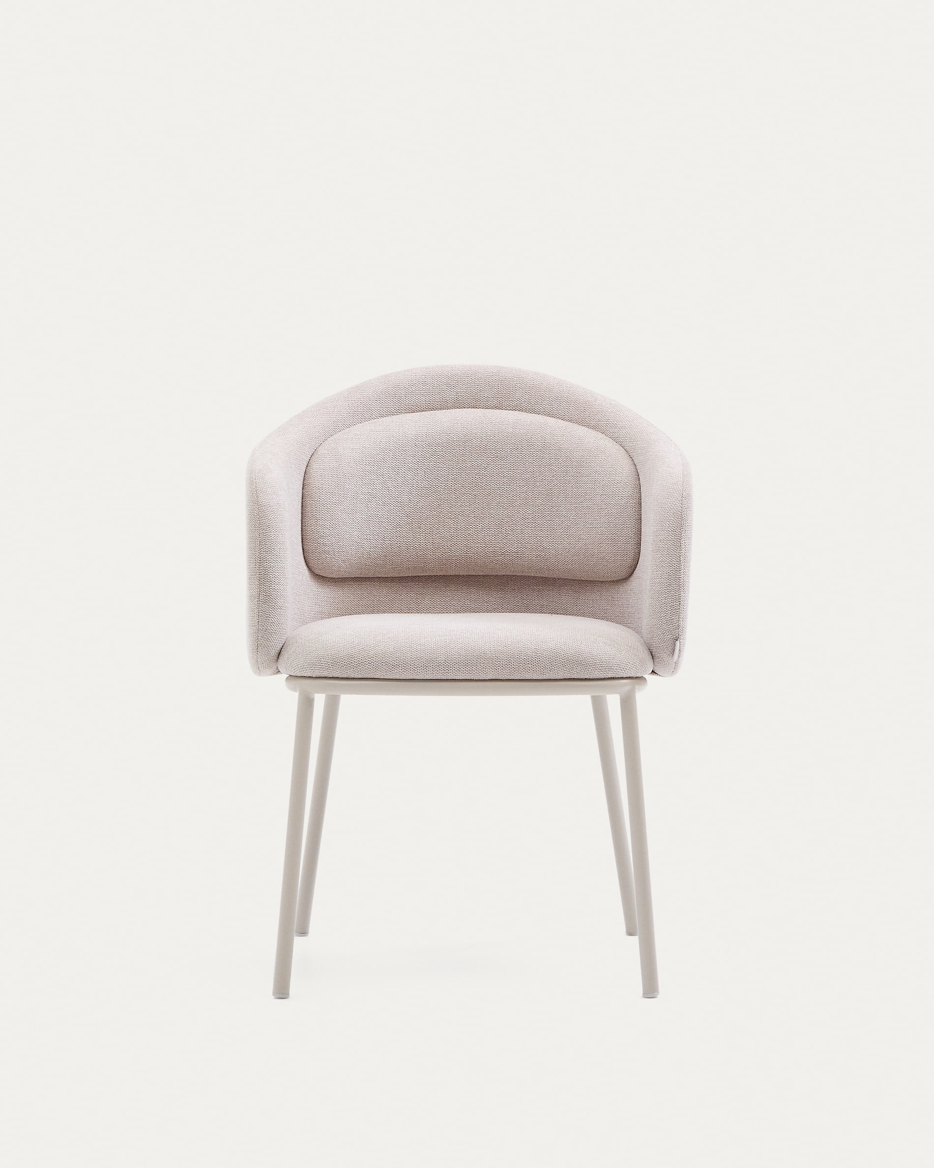 Eleganter Stuhl Minda in Beige mit stabilen Stahlbeinen, FSC-zertifiziert, perfekt für moderne und umweltbewusste Räume.