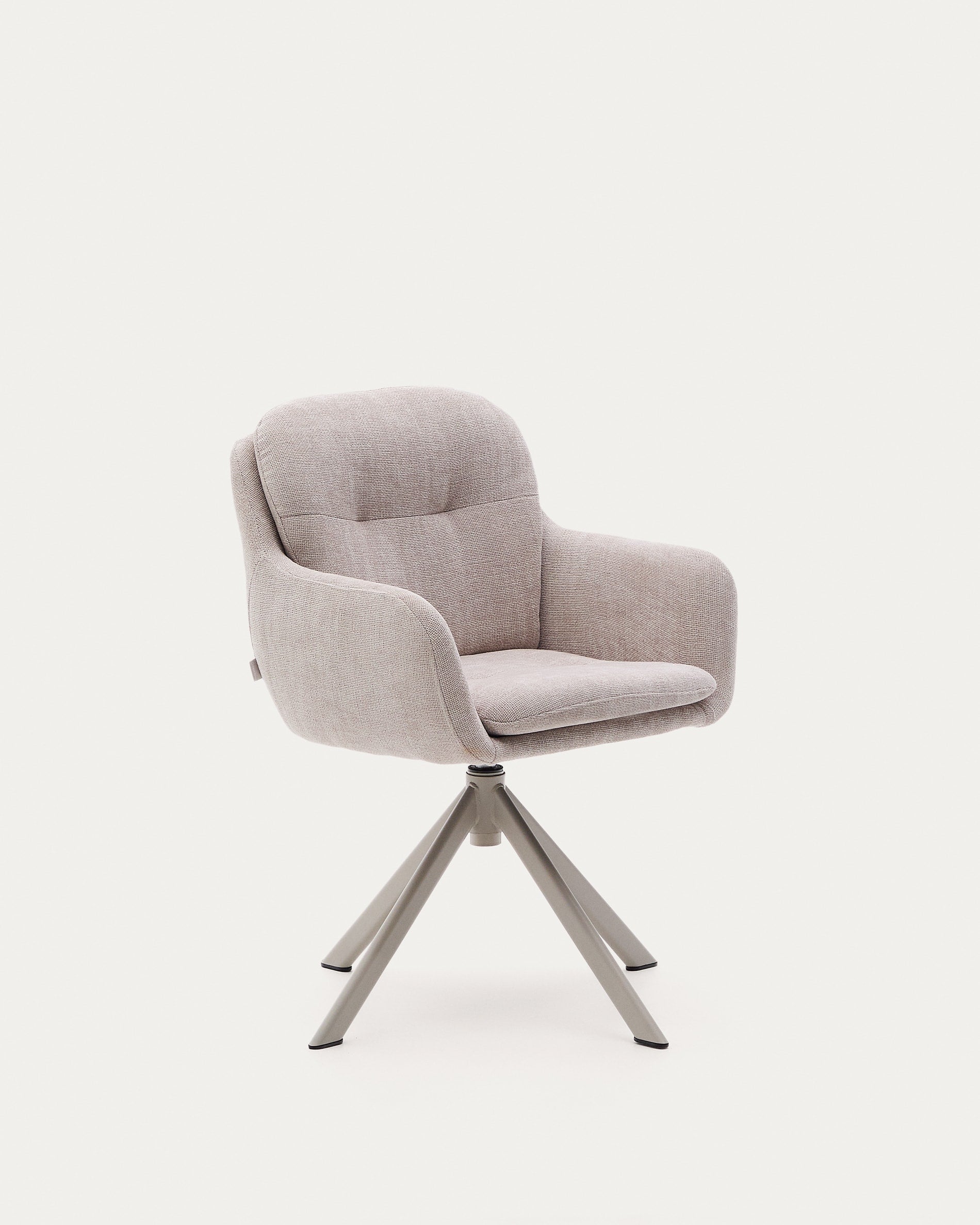 Eleganter Drehstuhl Lexa: Beigefarbene Chenille, Stahlbeine, flexibler Drehmechanismus. Komfort und Stil vereint.