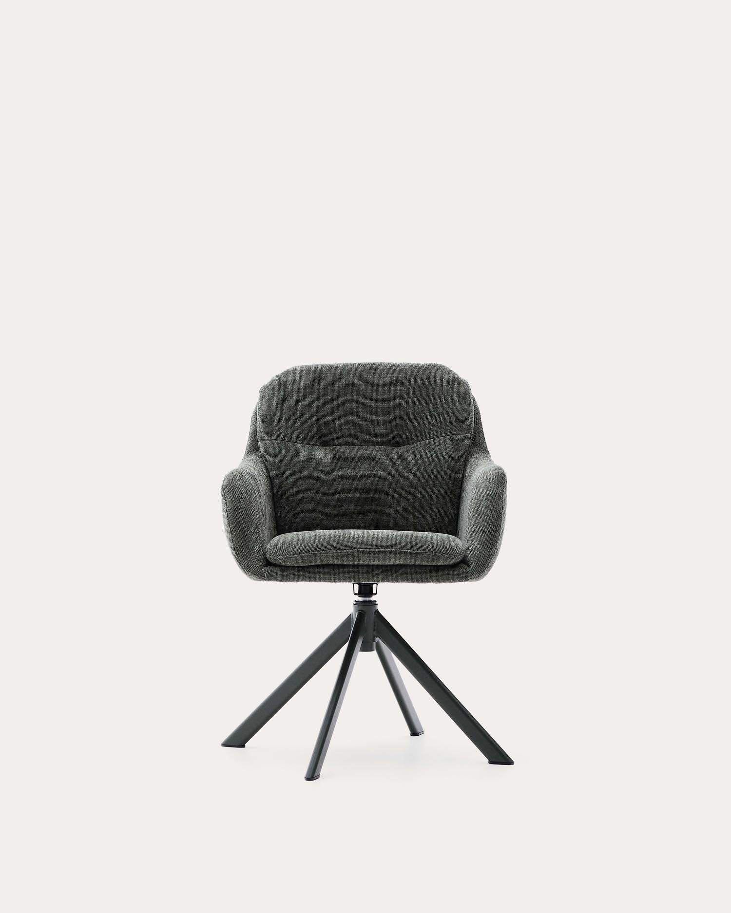 Moderner Drehstuhl Lexa mit grünem Chenille-Bezug und Stahlbeinen in Grün, ideal für stilvolle und zeitgemäße Einrichtungen.