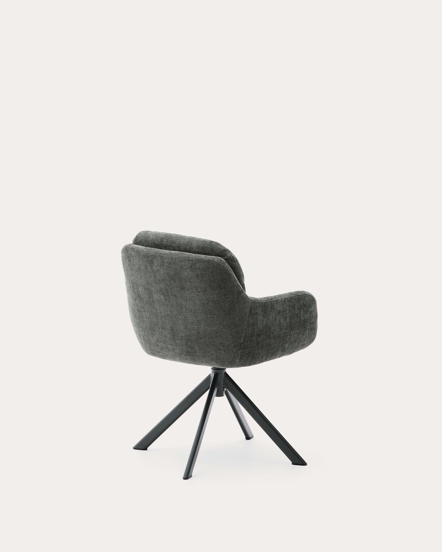 Eleganter Drehstuhl Lexa mit grünem Chenille-Stoff und grünen Stahlbeinen, perfekt für moderne Wohn- und Arbeitsräume.