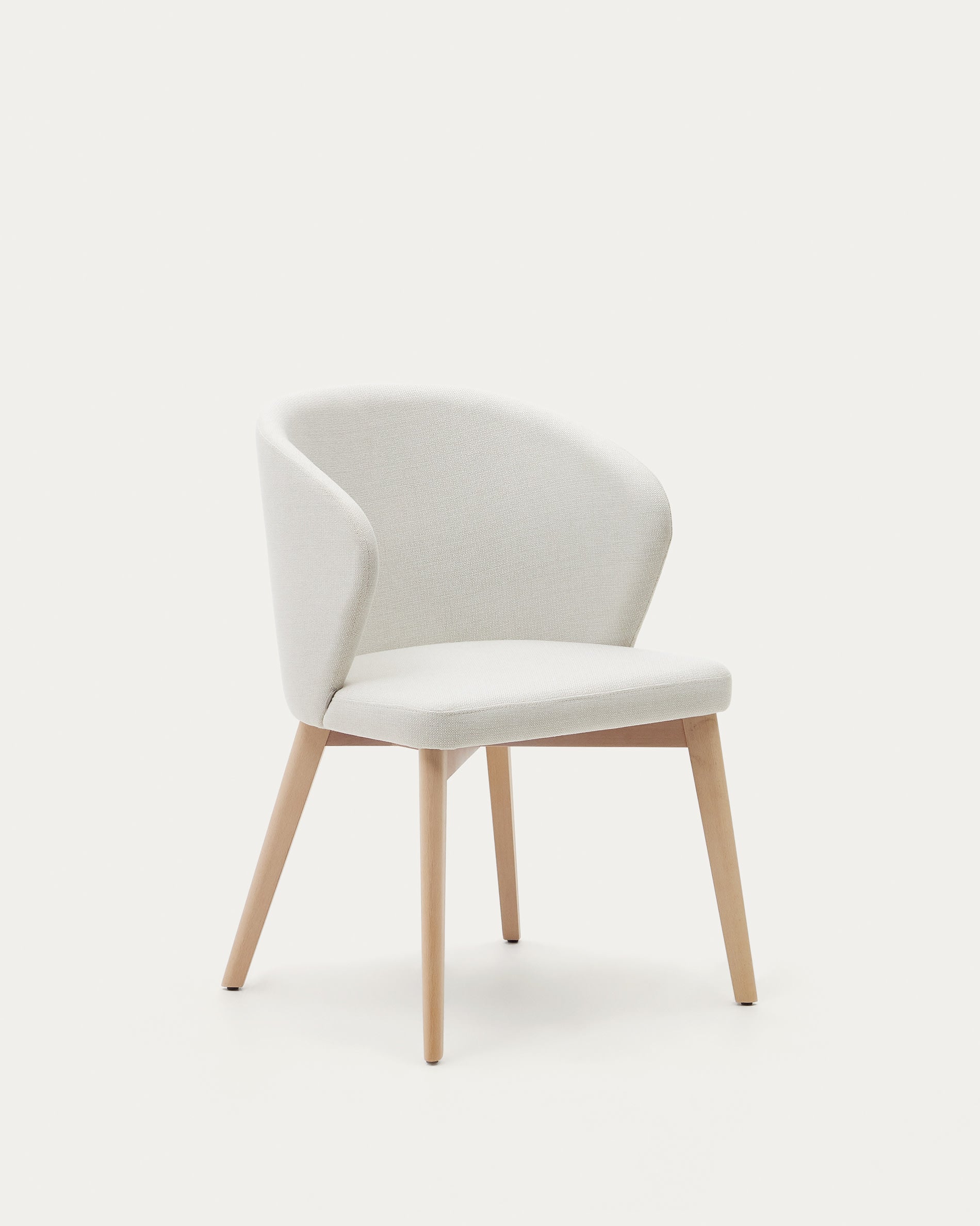 Darice Stuhl aus beigefarbener Chenille und massivem Buchenholz mit naturfarbenem Finish F