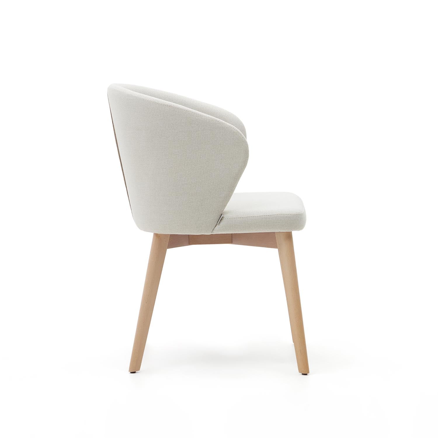 Darice Stuhl aus beigefarbener Chenille und massivem Buchenholz mit naturfarbenem Finish F