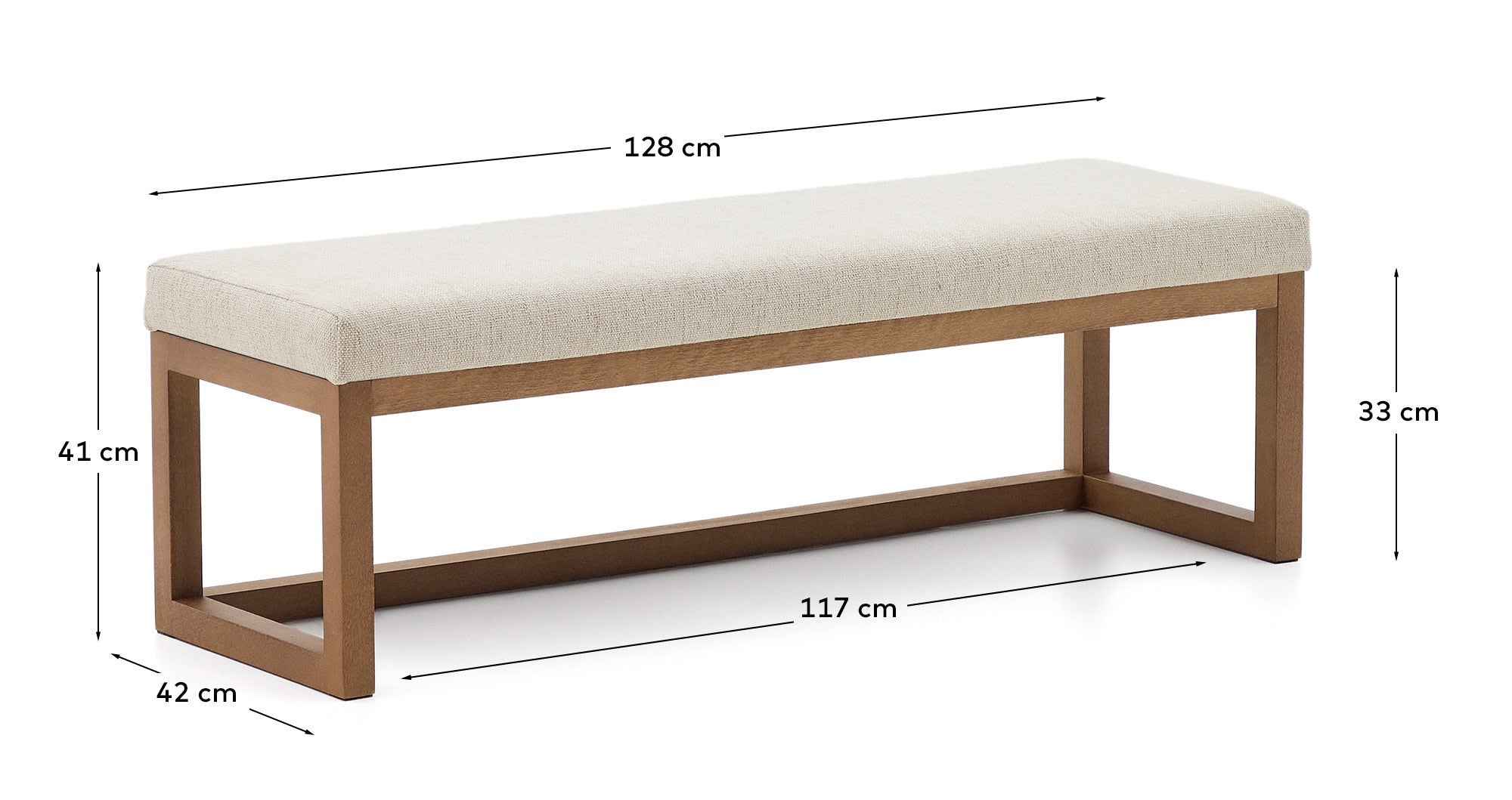 Die stilvolle Bank Loya von Kave Home aus beiger Chenille und Buchenholz mit Nussbaum-Finish ist vielseitig und elegant – perfekt für Ihr Zuhause.