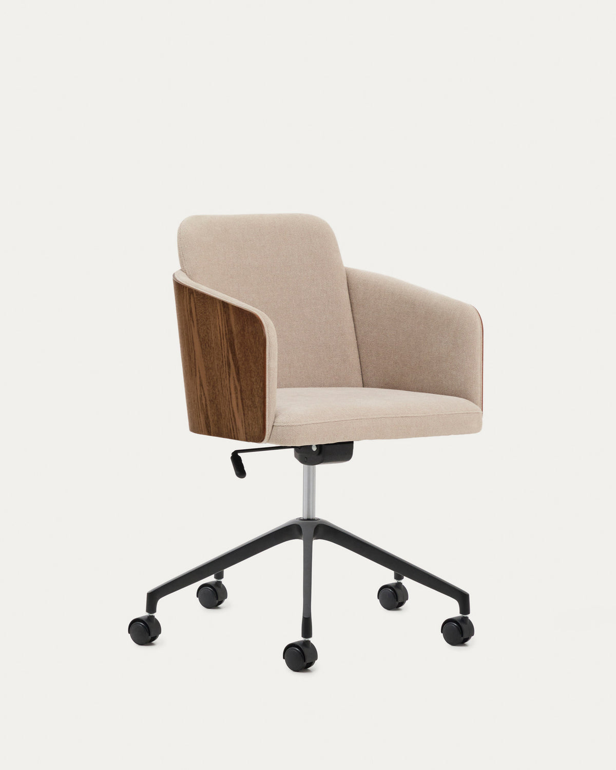Schreibtischstuhl Madai aus brauner Chenille und Eschenfurnier in Nussbaum-Optik, FSC Mix Credit in Dunkelbraun präsentiert im Onlineshop von KAQTU Design AG. Bürostuhl ist von Kave Home