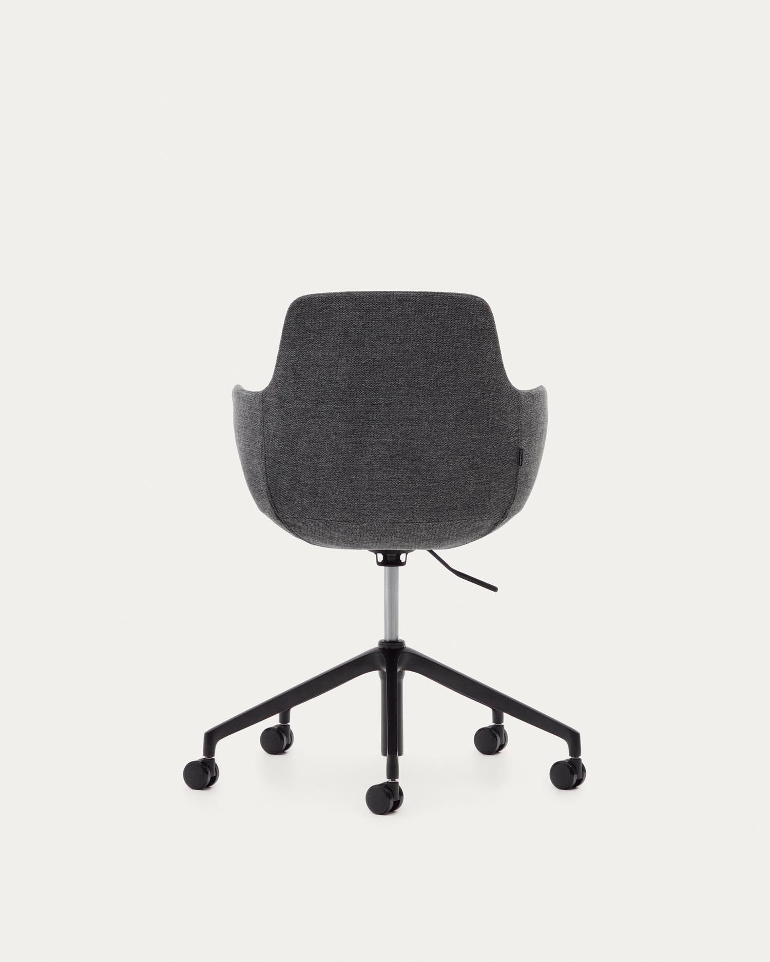 Moderner Tissiana Schreibtischstuhl in Dunkelgrau, Aluminium und mattschwarzer Oberfläche. Ideal für stilvolle Büros und ergonomischen Komfort.
