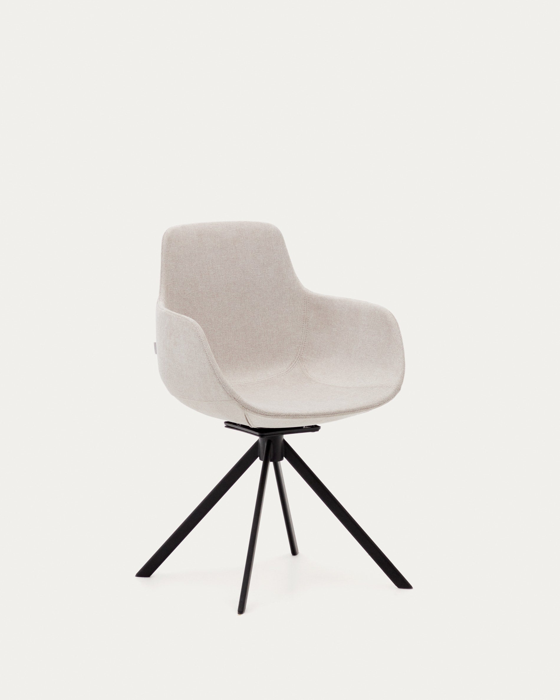 3D-Modell: Eleganter, ergonomischer Drehstuhl Tissiana in beige Chenille mit mattschwarzem Stahl, ideal fürs Home Office.