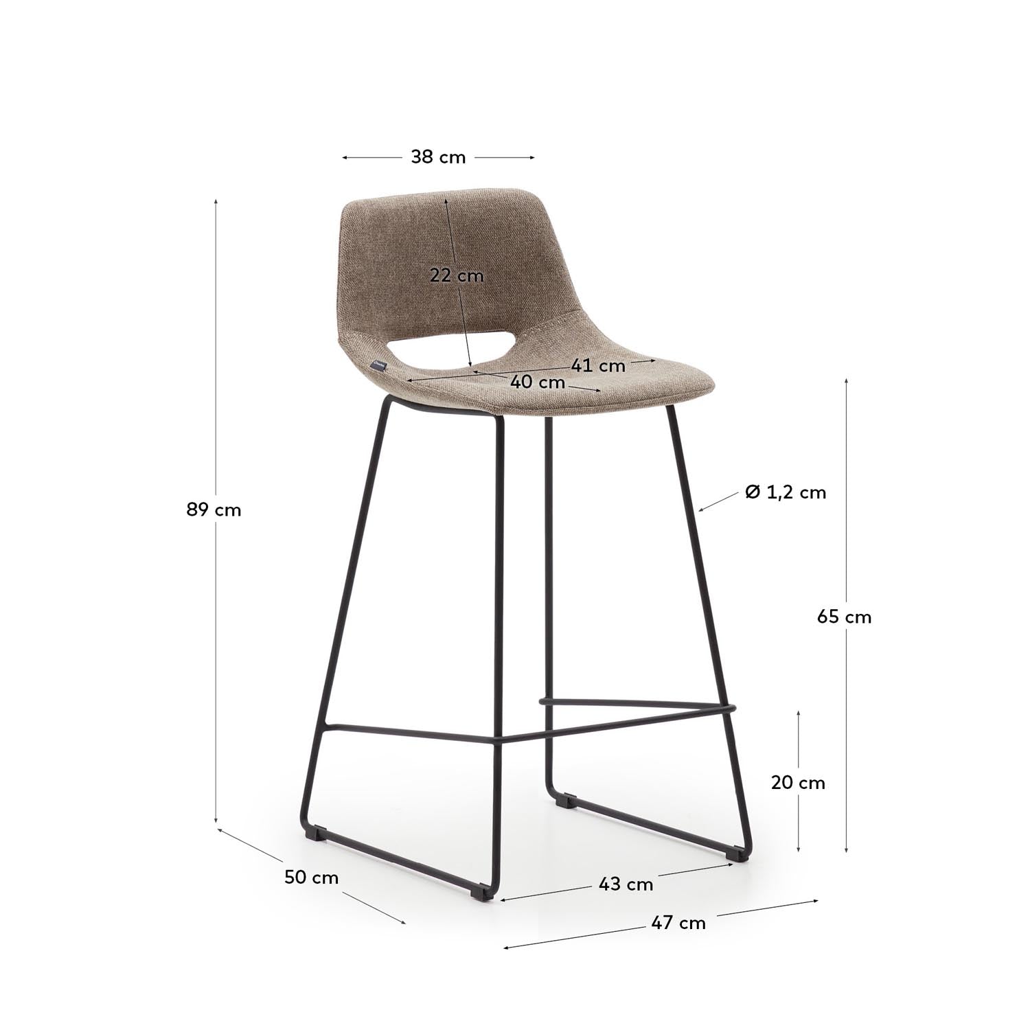 Zahara Hocker braun und Stahl mit schwarzem Finish Höhe 65 cm in Braun präsentiert im Onlineshop von KAQTU Design AG. Hocker ist von Kave Home