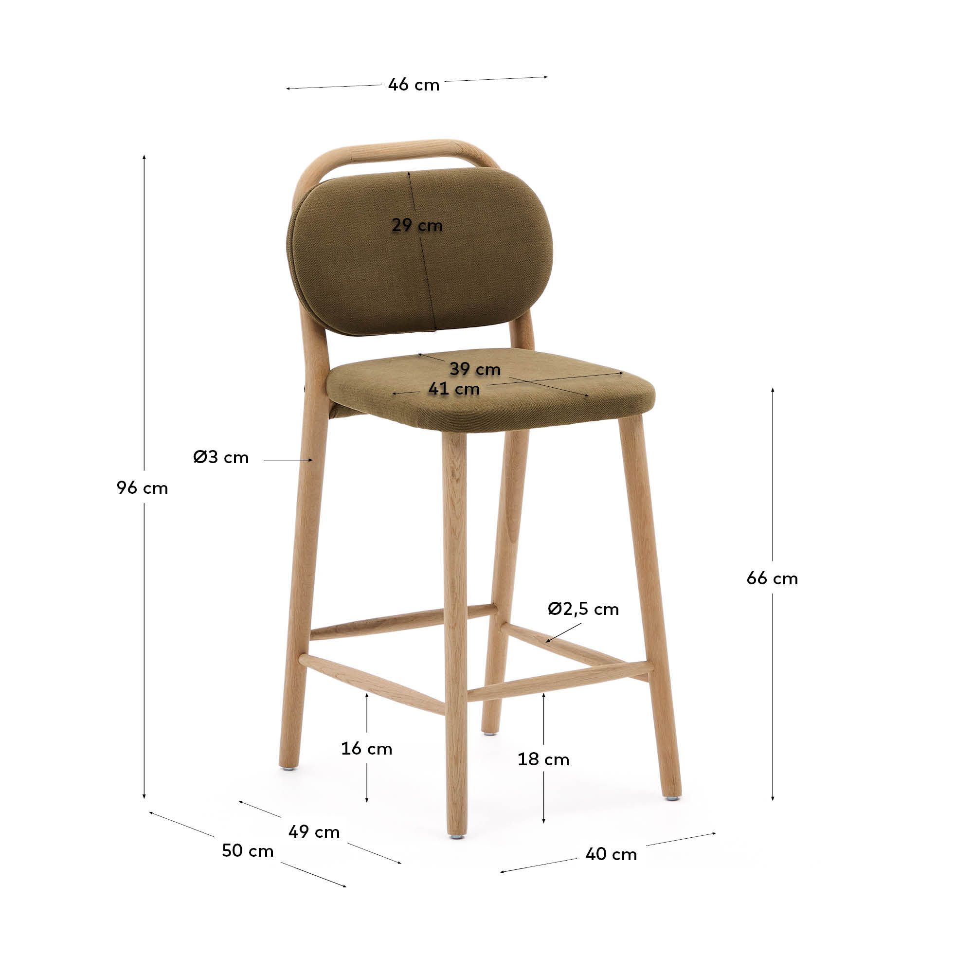 Moderner Helda Hocker, 65 cm, aus grünem Chenille und FSC-zertifiziertem Eichenholz, stilvoll und umweltfreundlich.