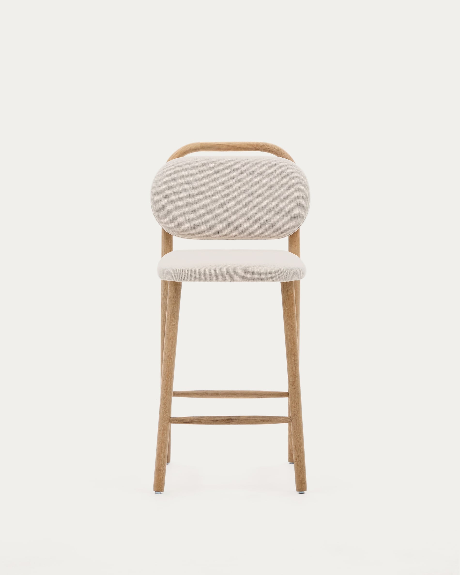 Eleganter Helda Hocker, 65 cm, aus beiger Chenille und FSC-zertifiziertem Eichenholz, modern und nachhaltig designt.