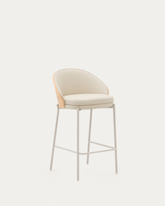 Sgabello Eamy in poliuretano beige, impiallacciatura di frassino finitura naturale e metallo beige 65 cm
