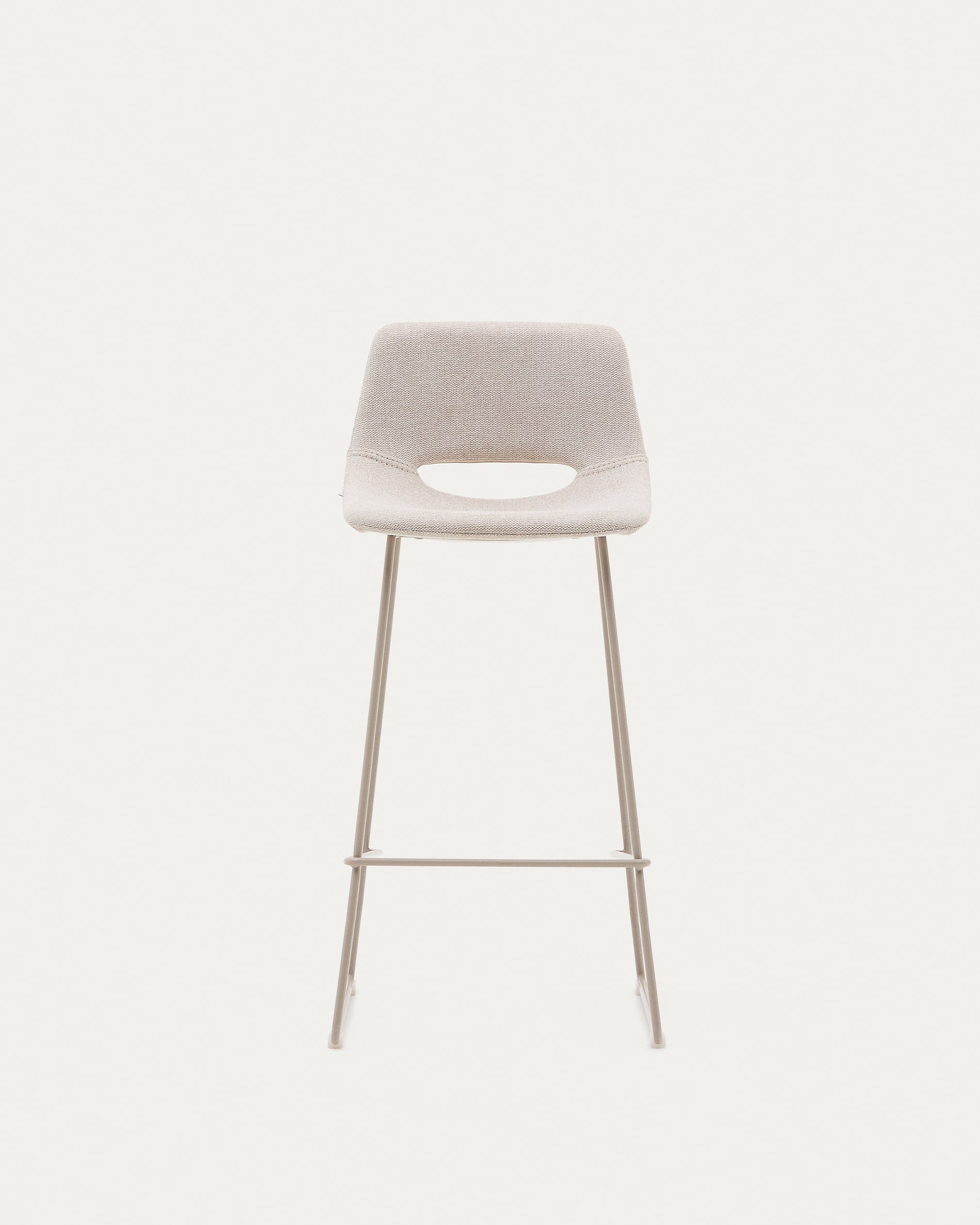 Eleganter Zahara Hocker, 76 cm, mit beigem Polster und robustem Stahlgestell, ideal für moderne Wohn- und Esszimmer.