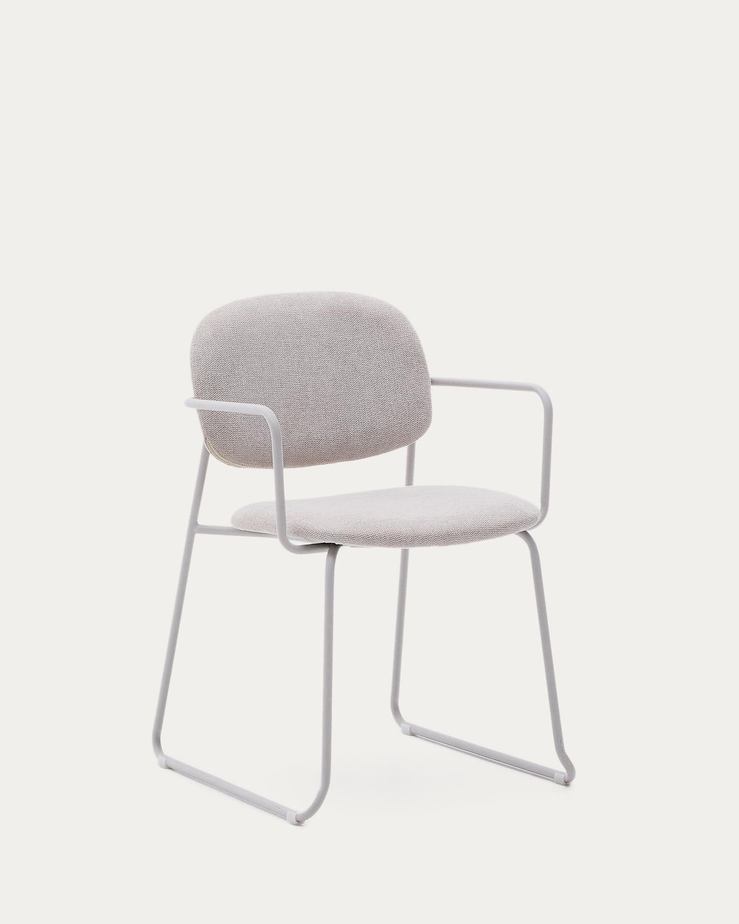 Stuhl Meli mit beiger Chenille und beigen Metallbeinen FSC Mix Credit in Beige präsentiert im Onlineshop von KAQTU Design AG. Stuhl ist von Kave Home