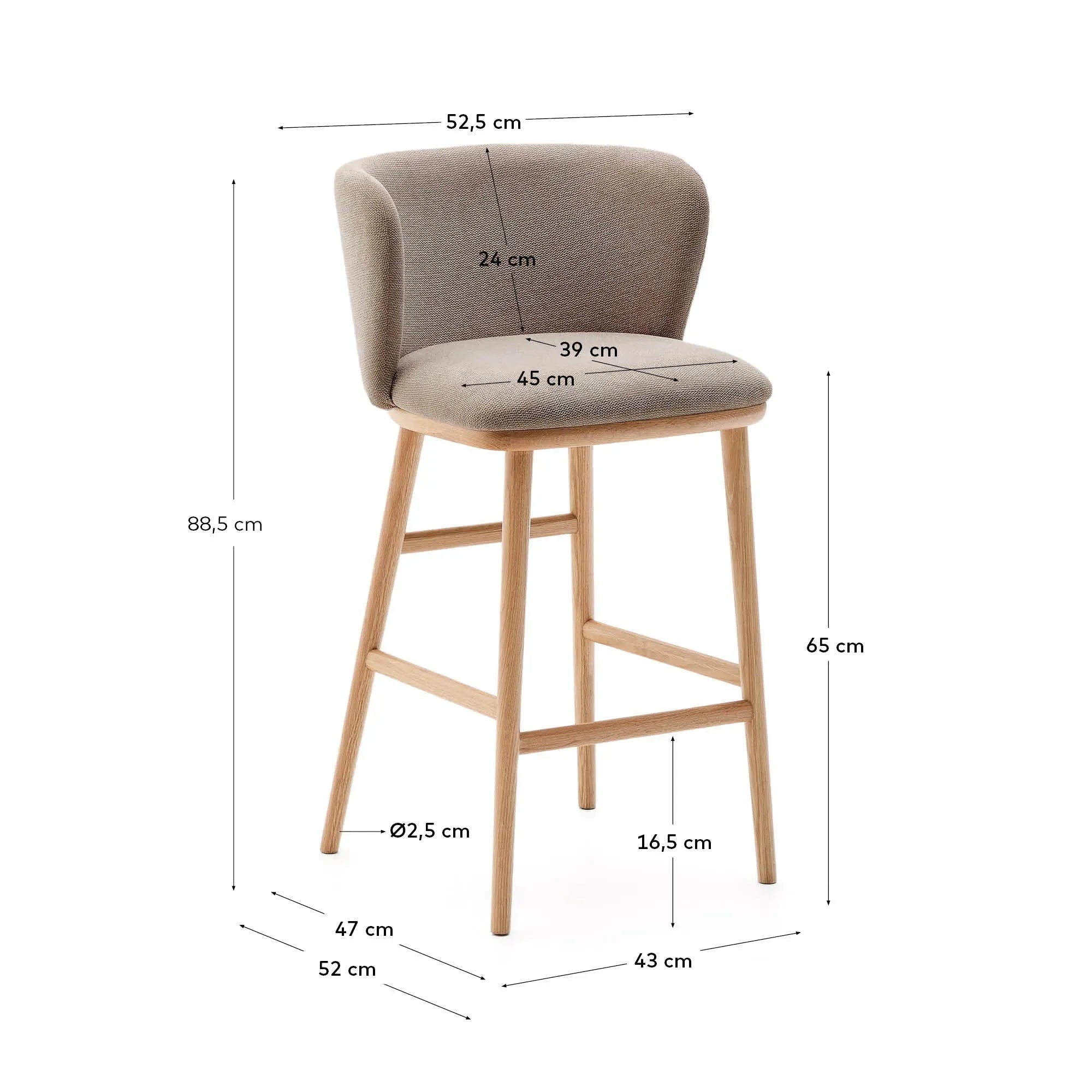 Hocker Ciselia, 65 cm, aus brauner Chenille und FSC-zertifiziertem Eschenholz, mit natürlichem Finish, elegant und umweltfreundlich.