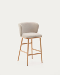 Sgabello Ciselia beige in ciniglia e massello di frassino con finitura naturale FSC Mix Credit 65 cm