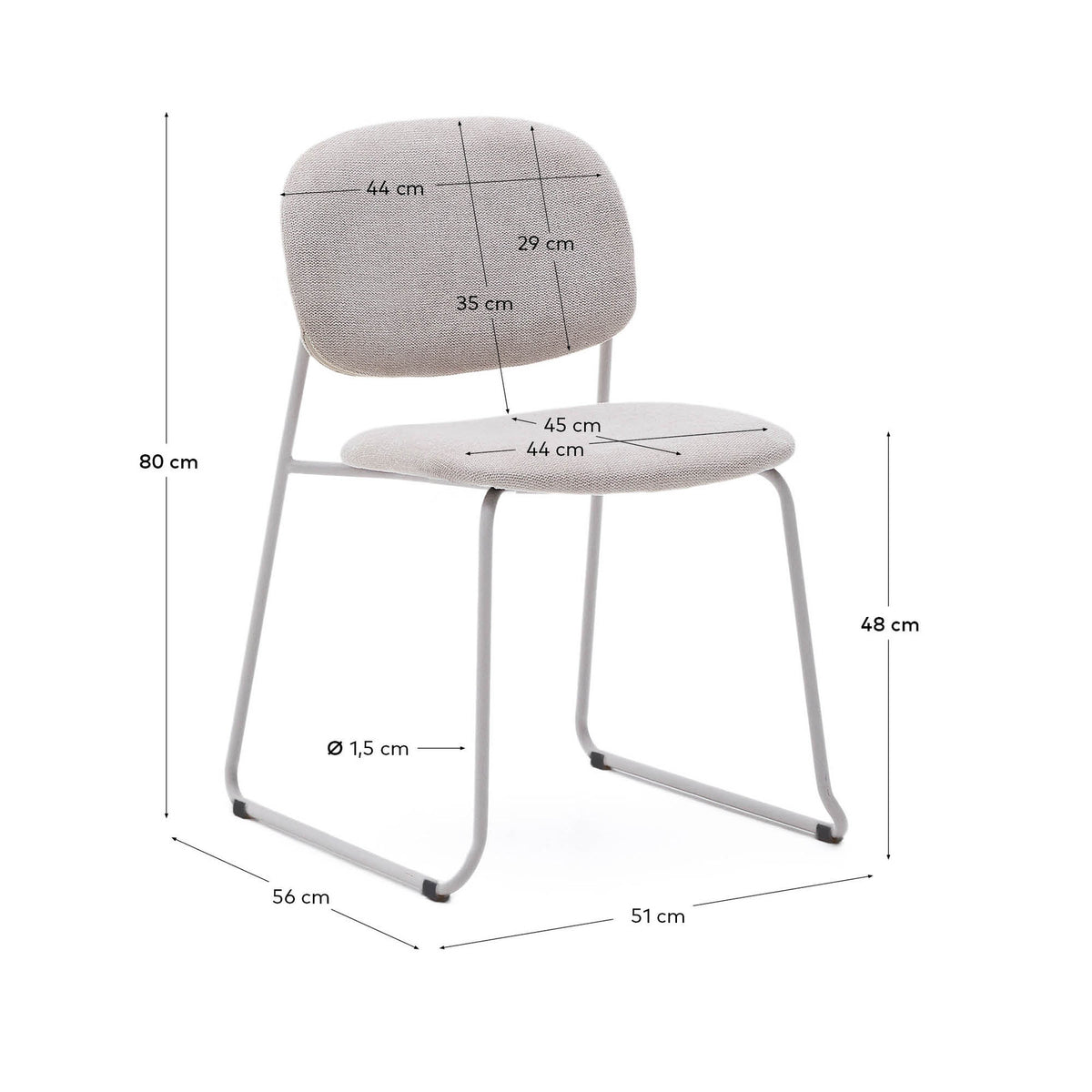 Stapelbarer Stuhl Meli mit beiger Chenille und beigen Metallbeinen FSC Mix Credit in Beige präsentiert im Onlineshop von KAQTU Design AG. Stuhl ist von Kave Home
