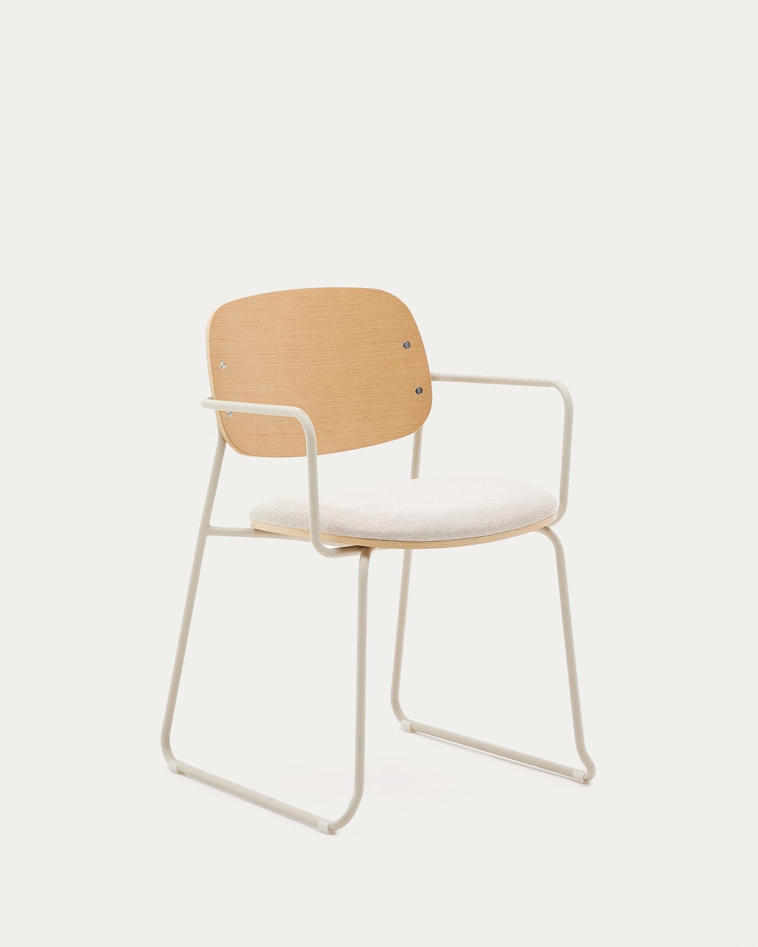 Stuhl Meli aus Eschenfurnier mit beiger Chenille-Sitzfläche und beigem Metallgestell FSC Mix Credit in Beige präsentiert im Onlineshop von KAQTU Design AG. Stuhl ist von Kave Home