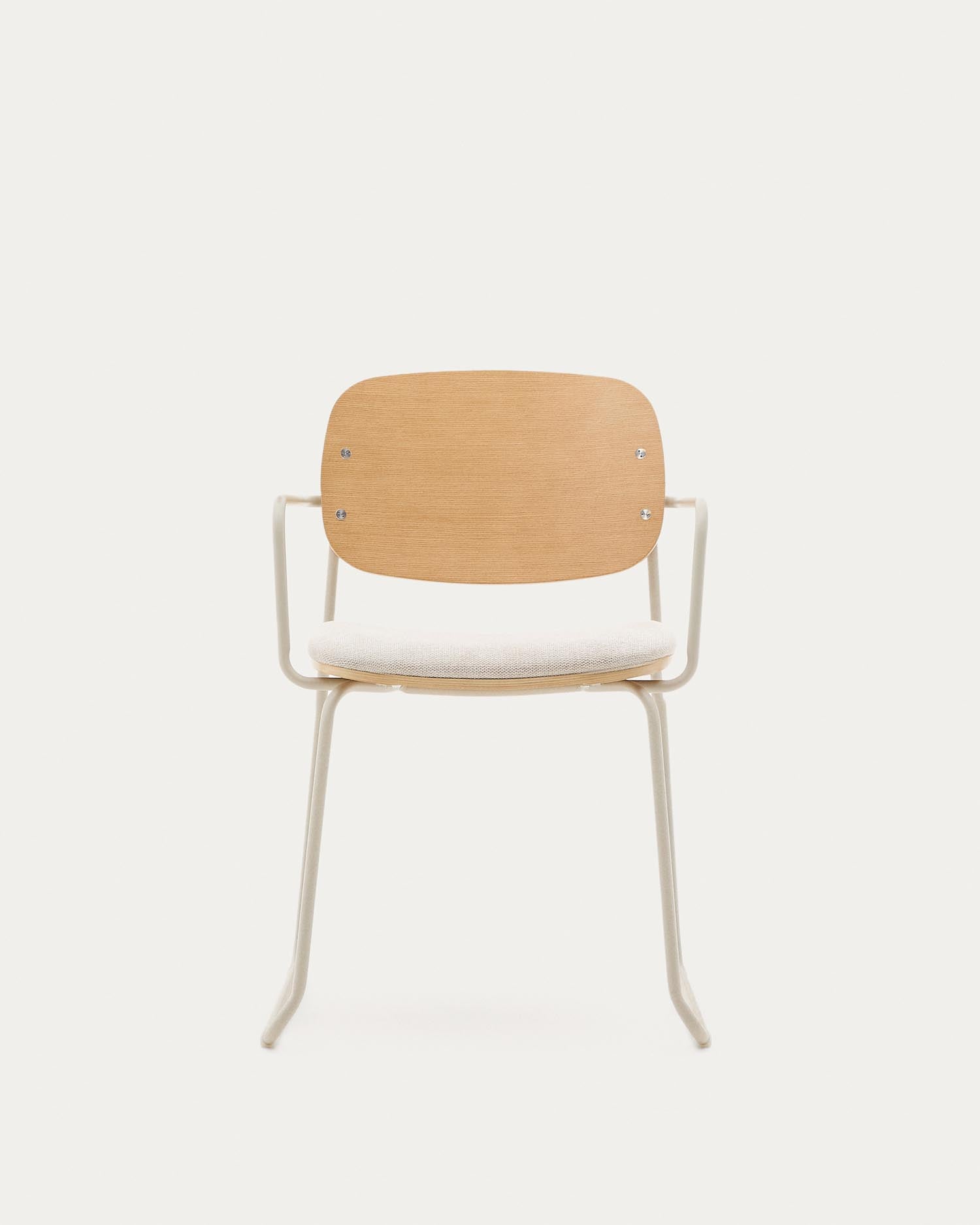 Stuhl Meli aus Eschenfurnier mit beiger Chenille-Sitzfläche und beigem Metallgestell FSC Mix Credit in Beige präsentiert im Onlineshop von KAQTU Design AG. Stuhl ist von Kave Home