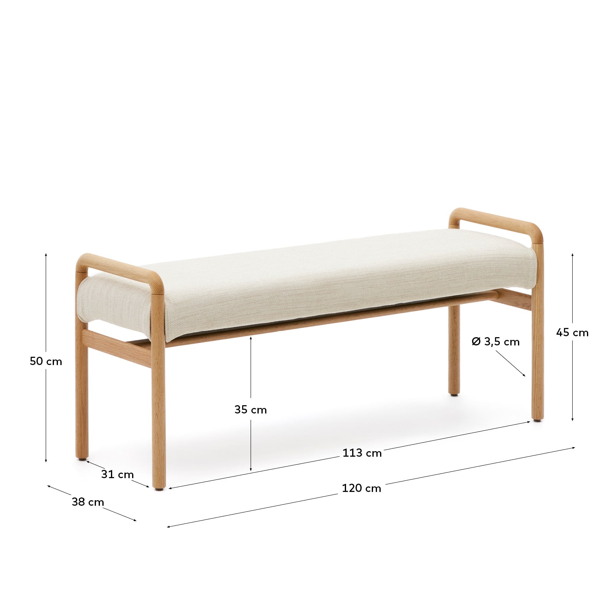 Elegante Polsterbank aus Eichenholz mit abnehmbarem Bezug, 120 cm, FSC-zertifiziert, ideal für stilvolles Wohnen.