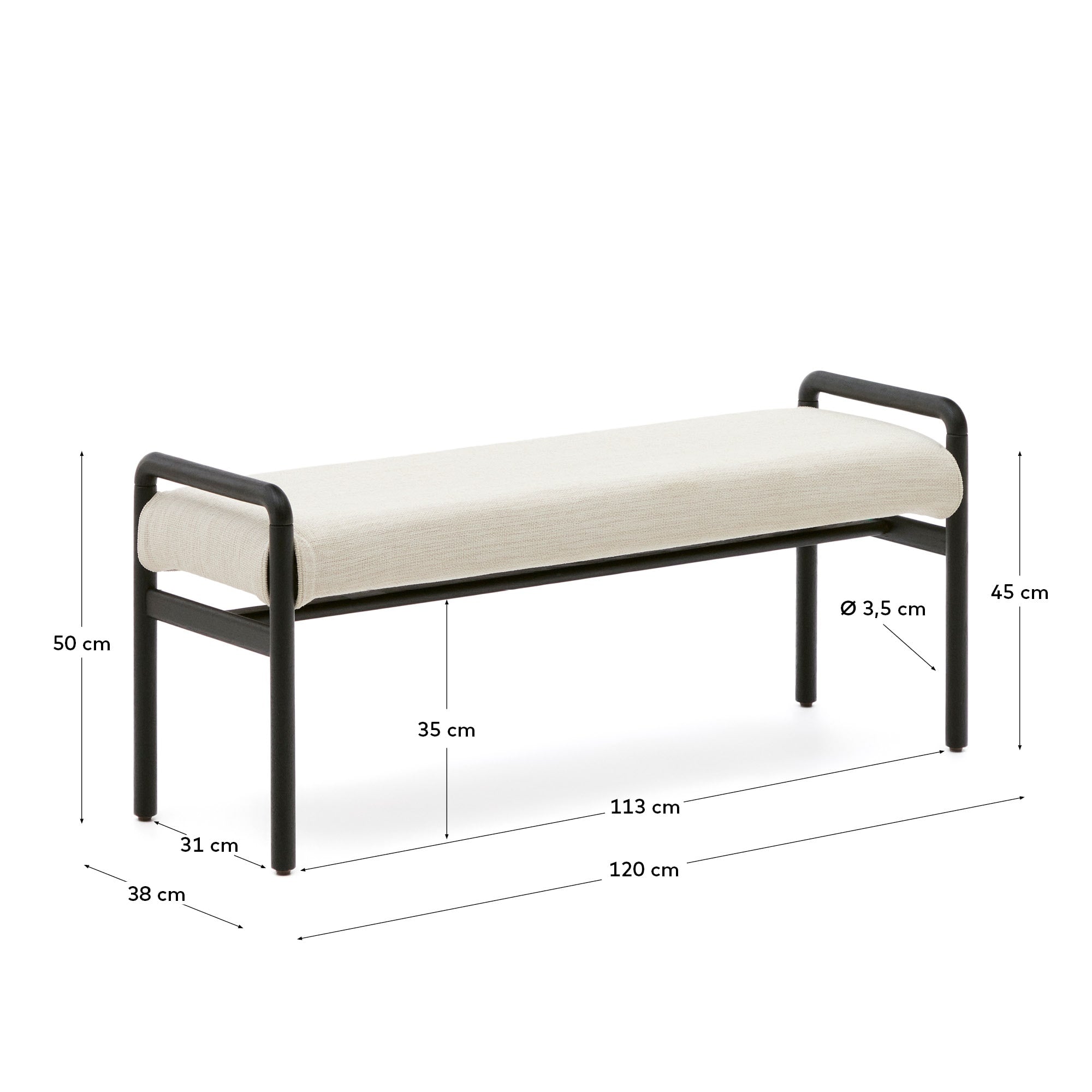 Elegante Macaret Polsterbank aus massivem Eichenholz, 120 cm, mit abnehmbarem, pflegeleichtem Bezug in Schwarz – ideal für jeden Raum.