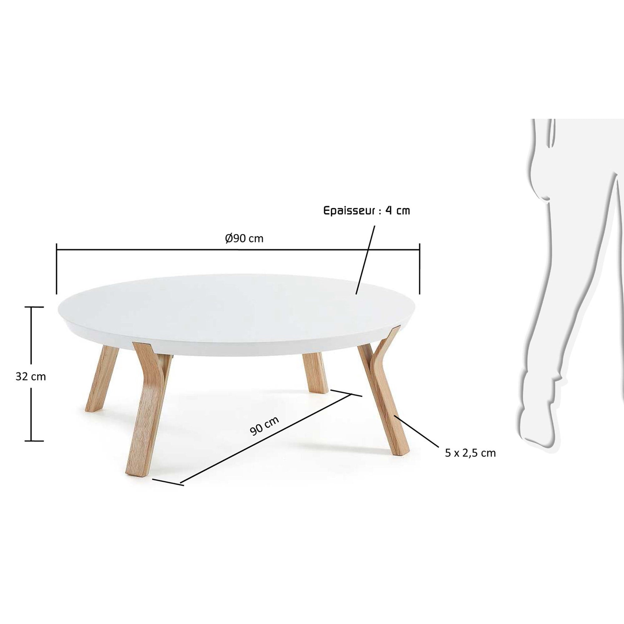 Moderner Dilos Couchtisch aus massivem Eschenholz, weiß lackiert, Ø 90 cm – perfektes Highlight für Ihr Wohnzimmer und praktische Ablagefläche.