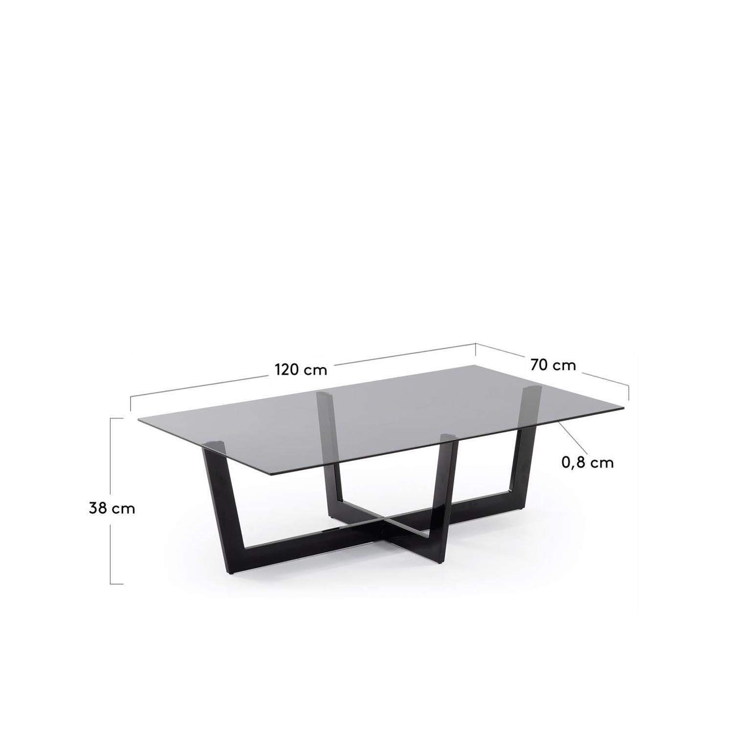 Eleganter Plam Couchtisch aus schwarzem Glas und Stahl, 120x70 cm. Ideal für modernes Wohnen und stilvolle Akzente im Wohnzimmer.