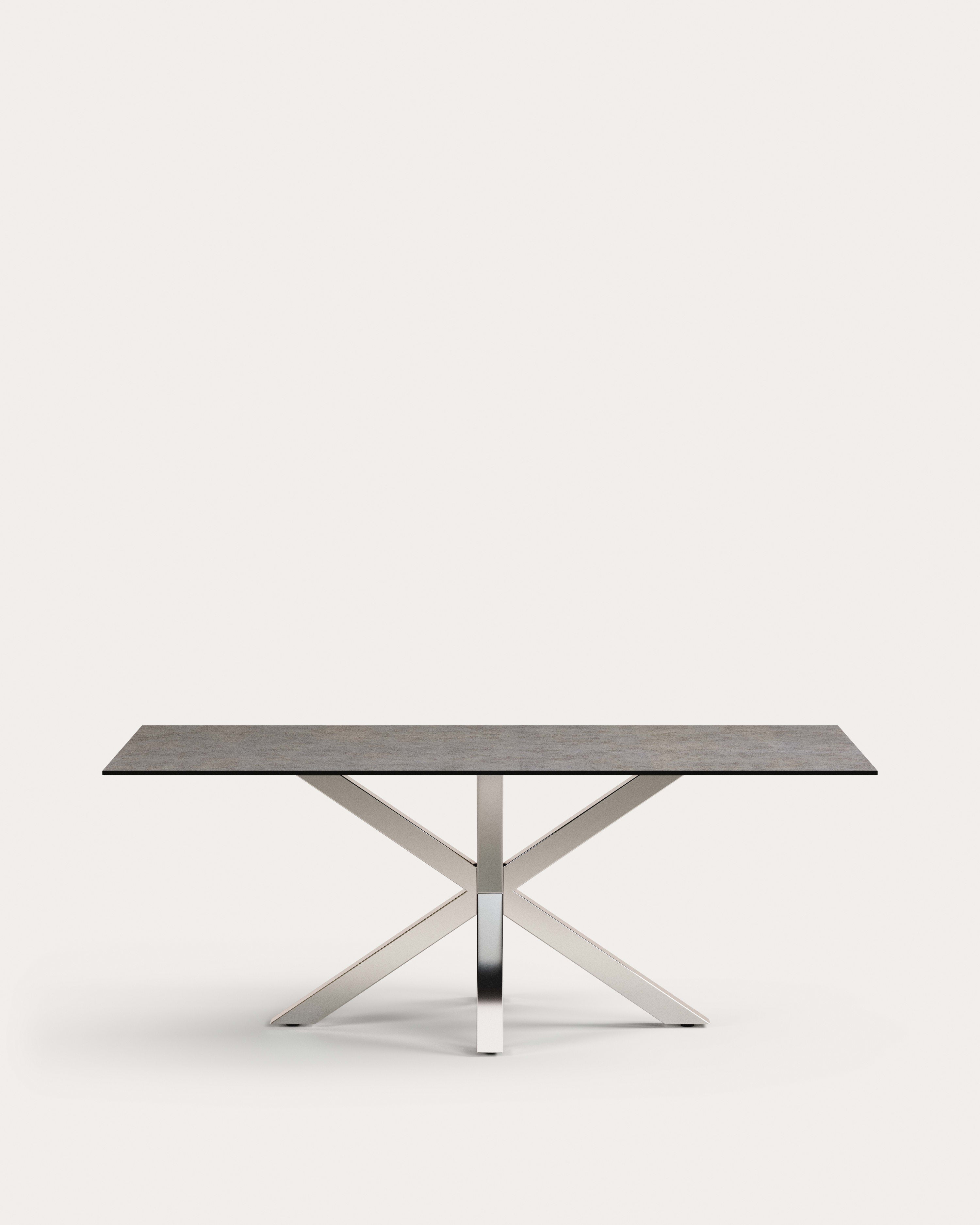 Moderner Argo Tisch 200x100 cm mit Inox-Gestell und Feinsteinzeugplatte in Iron Moss Finish, ideal für stilvolle Räume.
