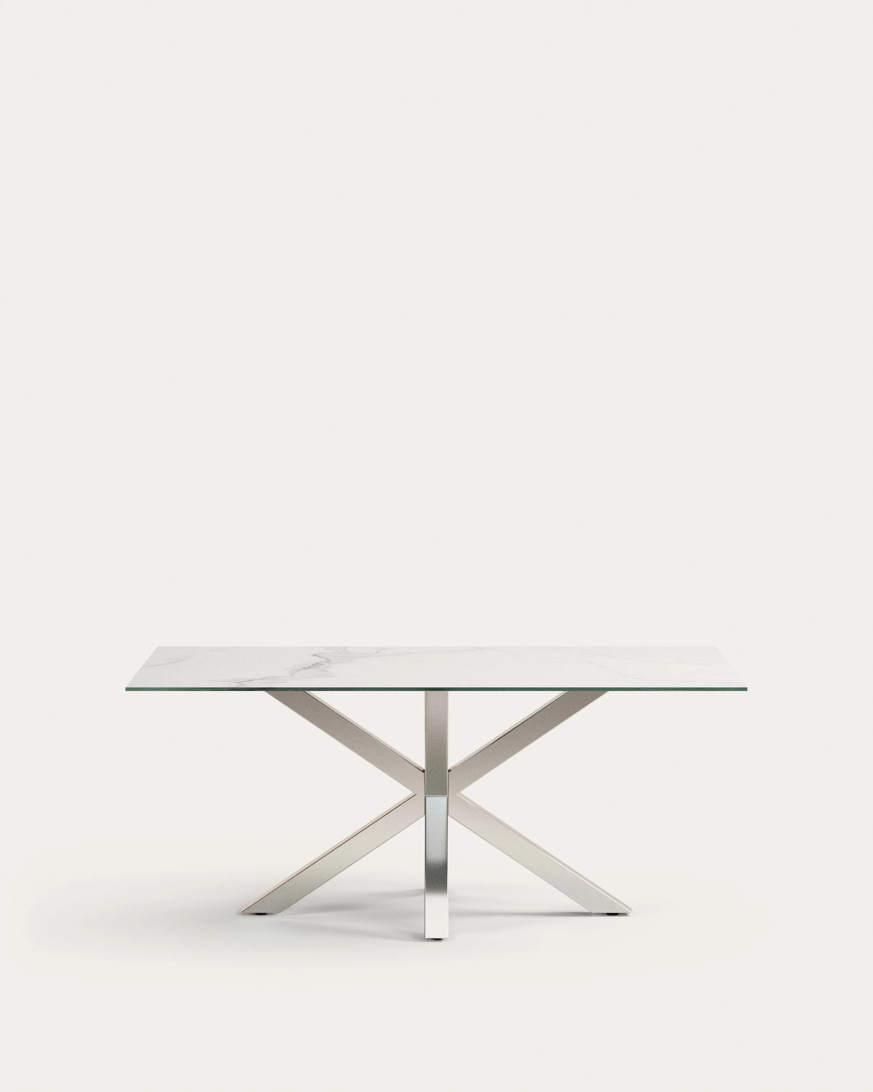 Moderner Tisch Argo mit Porzellanplatte in Iron Moss und Edelstahlbeinen, 180x100 cm, ideal für stilvolle Essbereiche.