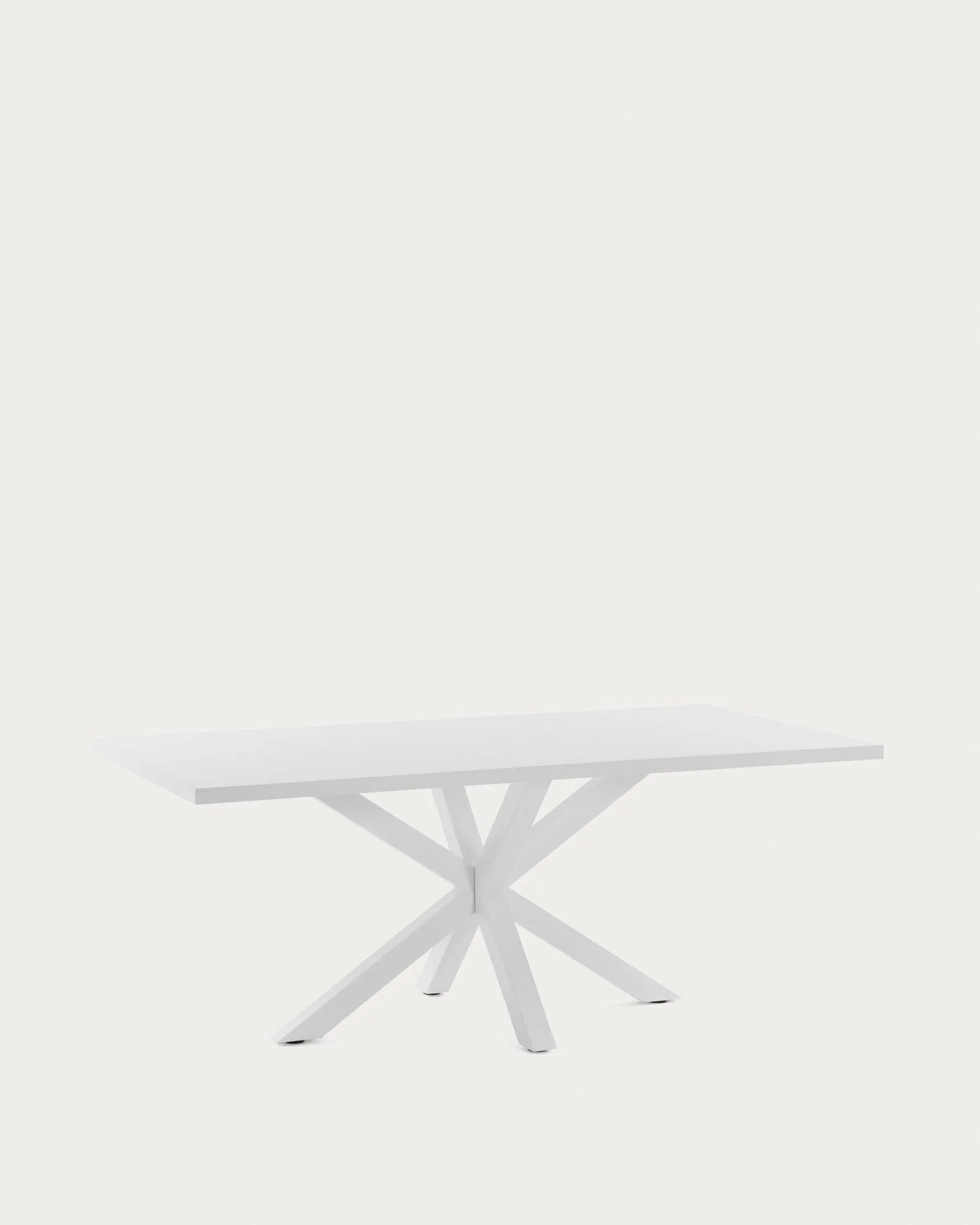 Eleganter Tisch Argo: Weiße Melaminplatte, robuste Stahlbeine, Maße 200x100 cm, perfekt für moderne Wohn- und Esszimmer.