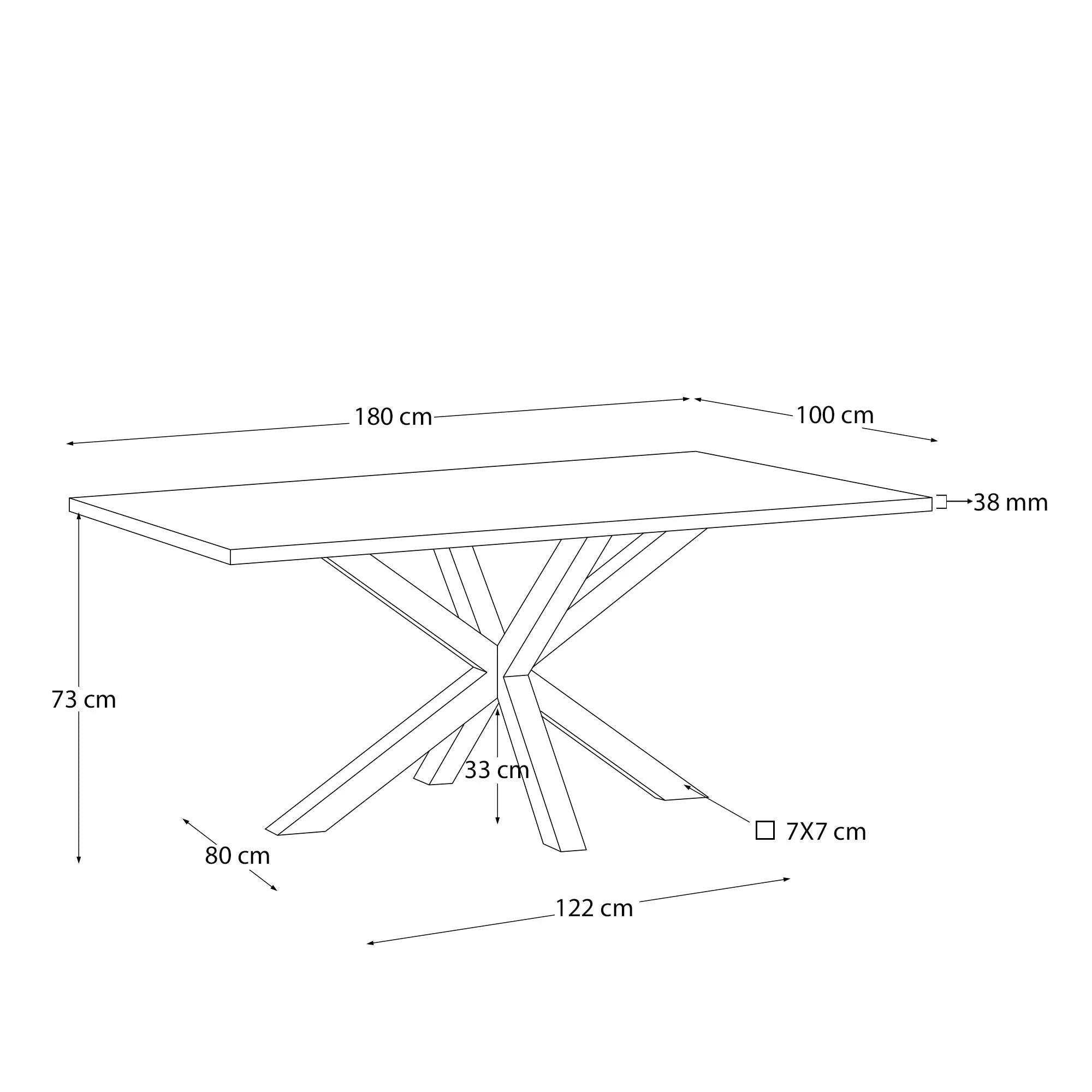Moderner Tisch Argo: Weiße Melamin-Oberfläche, robuste Stahlbeine in Weiß, 180x100 cm, ideal für stilvolle Wohn- und Essbereiche.