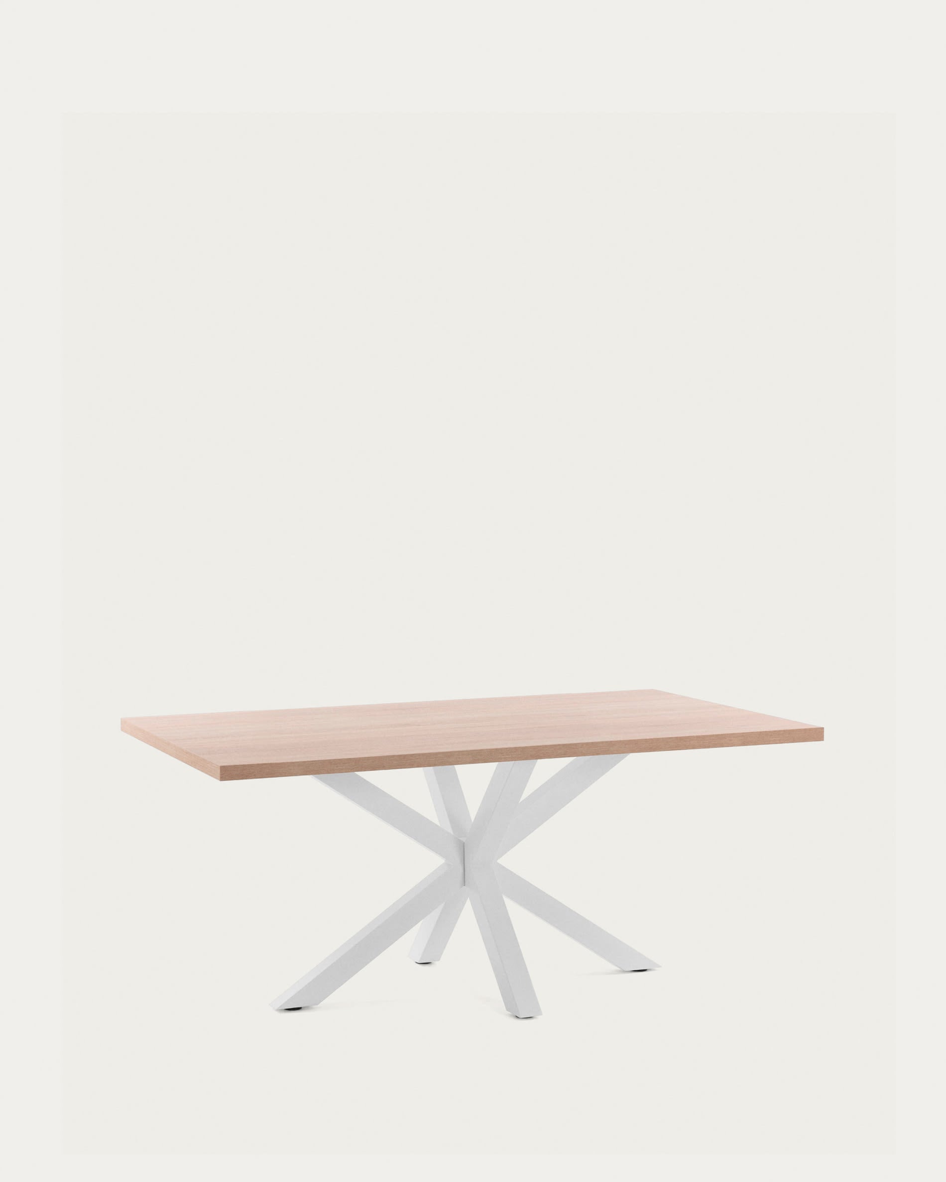 Tisch Argo: 180x100 cm, natürliche Melamin-Oberfläche, weiße Stahlbeine, modernes Design, ideal für stilvolle Wohnräume.