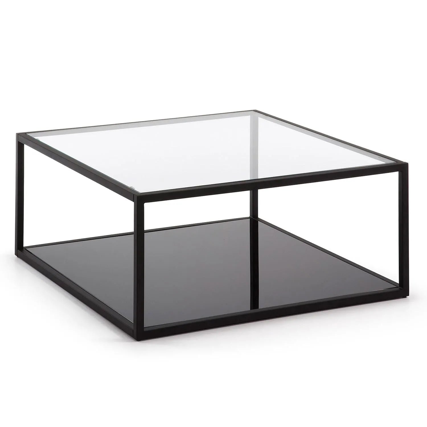 Blackhill Couchtisch 80 x 80 cm aus Glas und Stahl mit schwarzem Finish in Schwarz, Klar präsentiert im Onlineshop von KAQTU Design AG. Beistelltisch ist von Kave Home