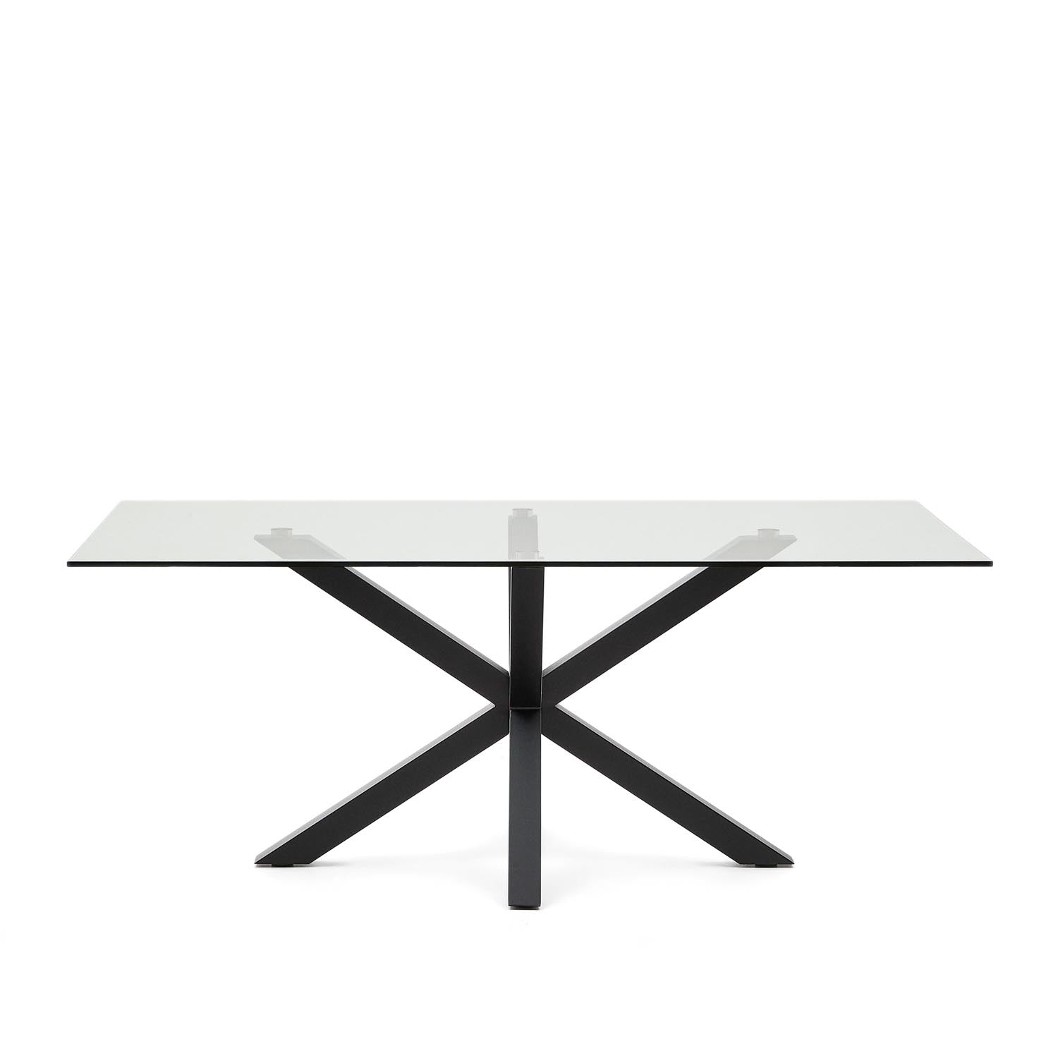 Entdecke den Argo Tisch aus Glas und Stahl mit schwarzem Finish (200 x 100 cm) – stilvoll, robust und perfekt für gesellige Anlässe.